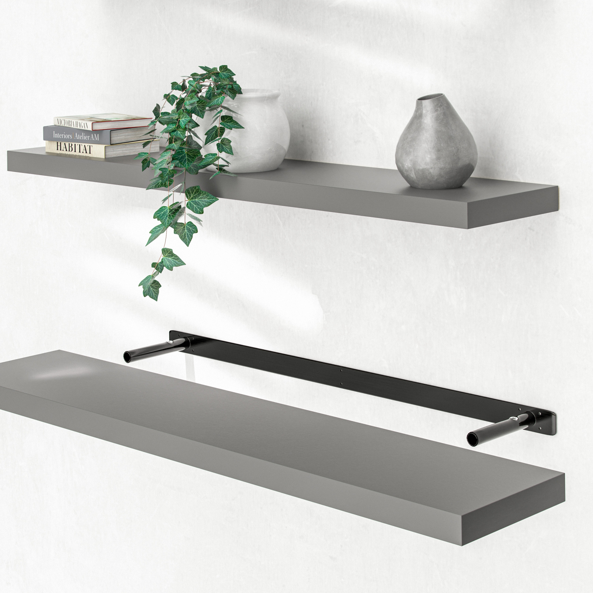 Wandregal Schweberegal 110cm Grau + Halterung