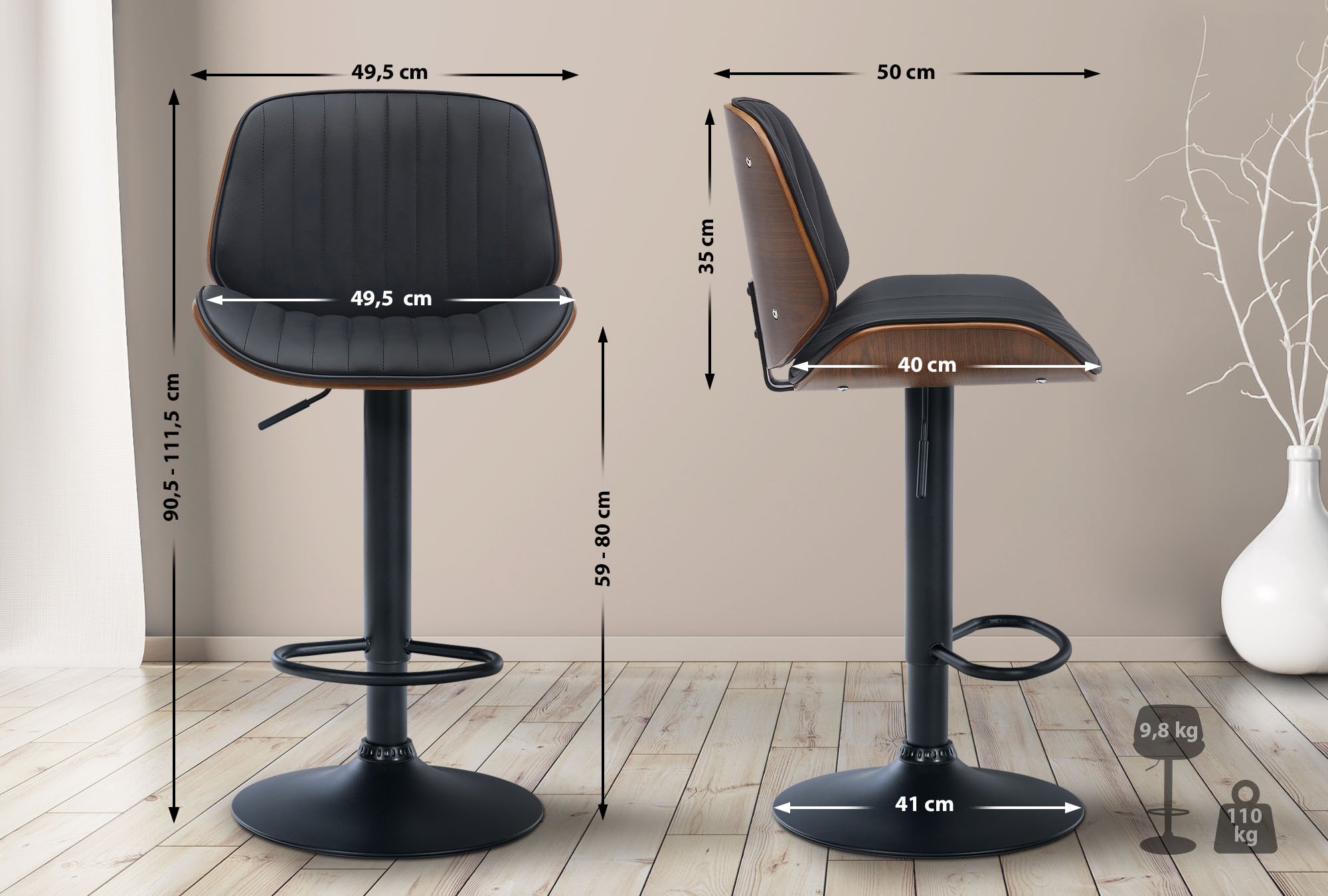 2er Set Barhocker Nova Kunstleder, walnuss/schwarz