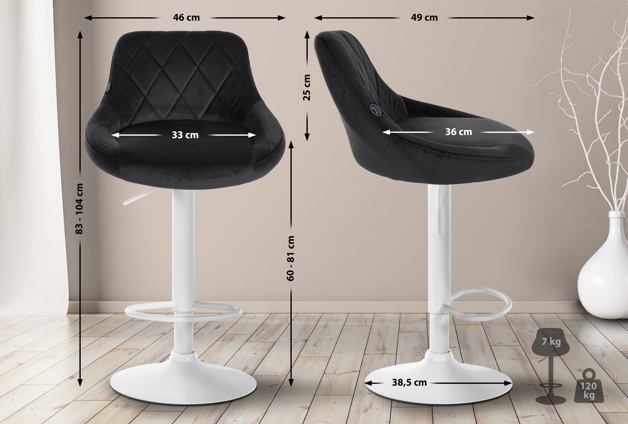 Barhocker Lazio Samt weiß, schwarz