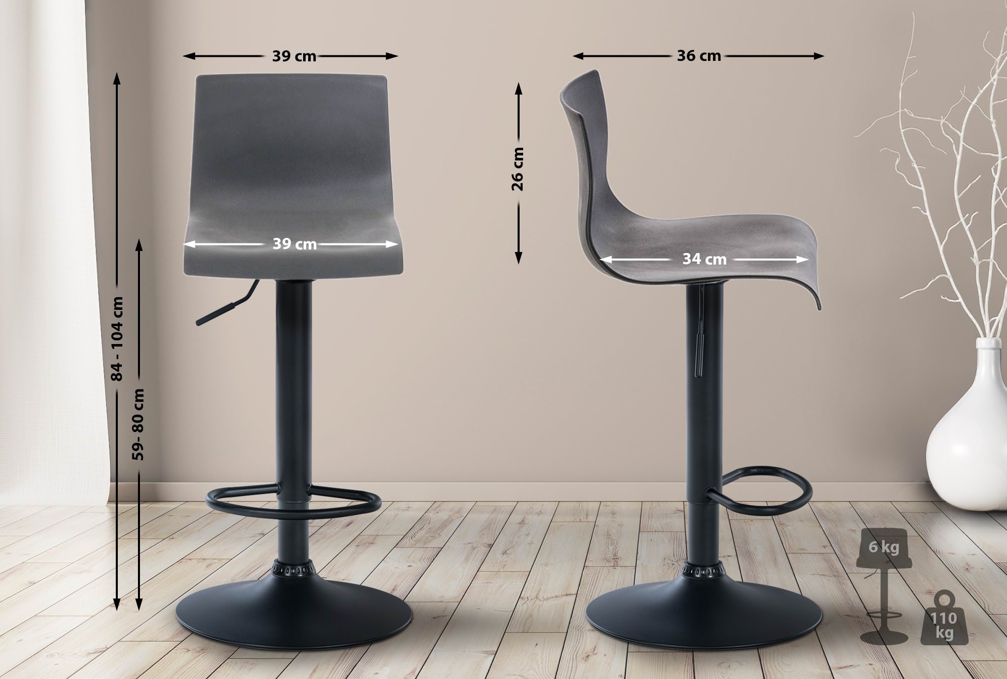 Barhocker Hoover B, grau