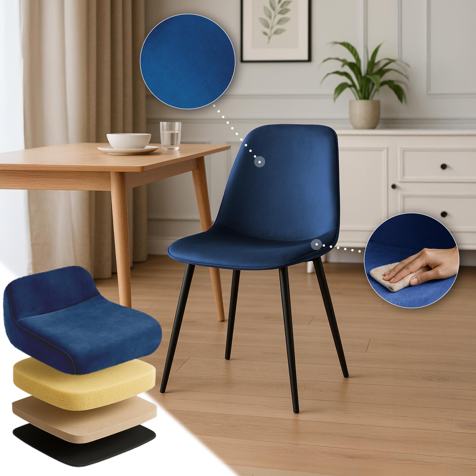 4er Set Esszimmerstuhl Maryam Samt, dunkelblau