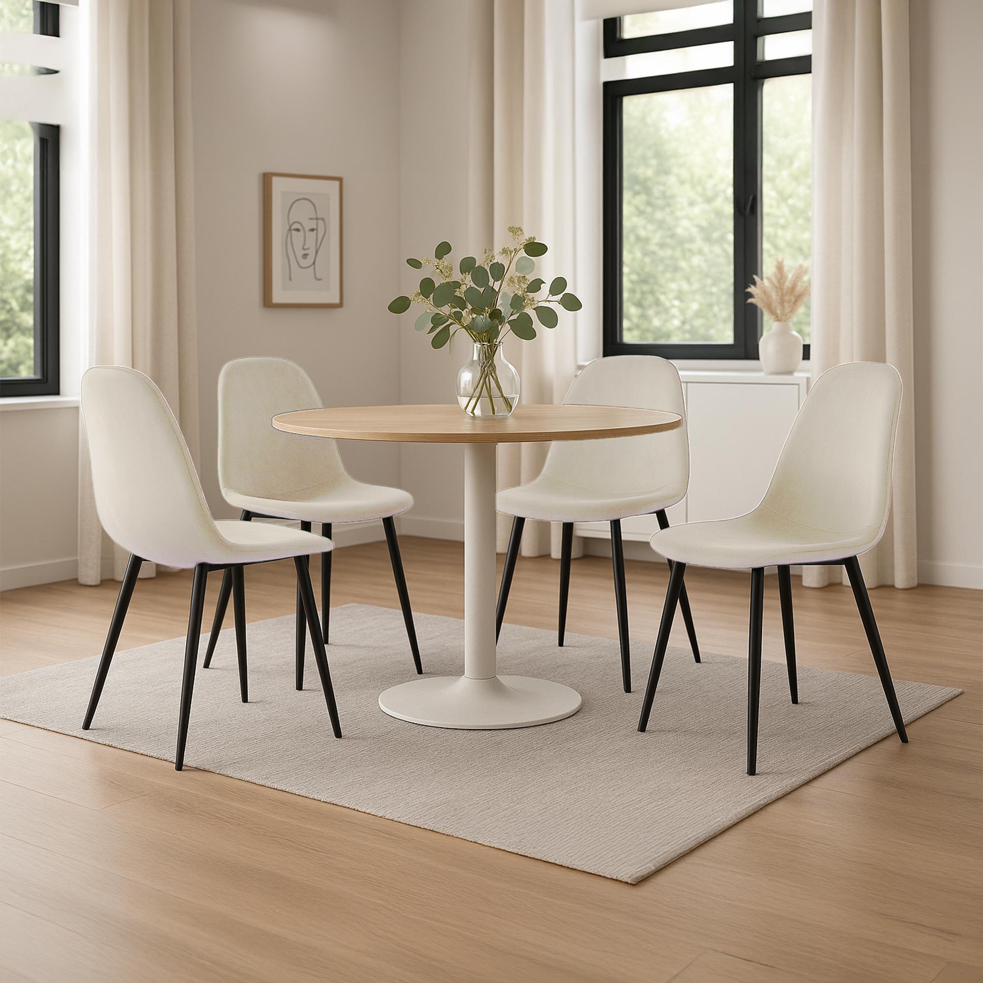 4er Set Esszimmerstühle Napier Samt, creme