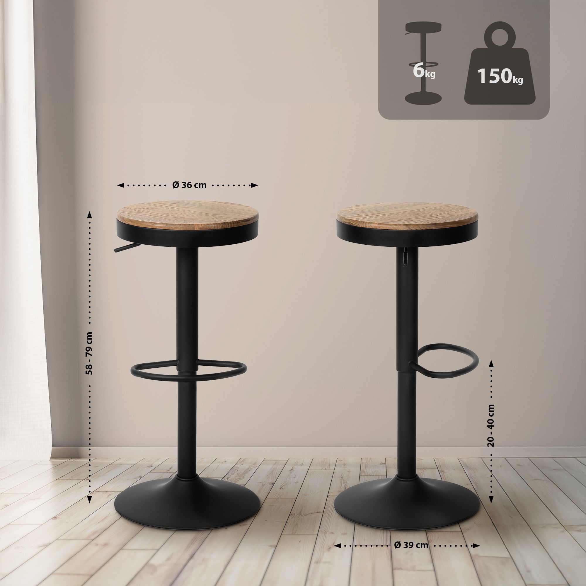 2er Set Barhocker Pitas, natura