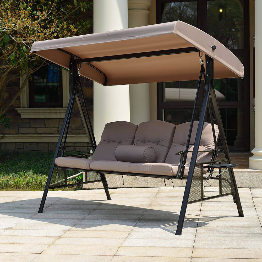 Hollywoodschaukel 3-Sitzer DESCANSO - 115 x 198 cm Beige mit Abdeckung