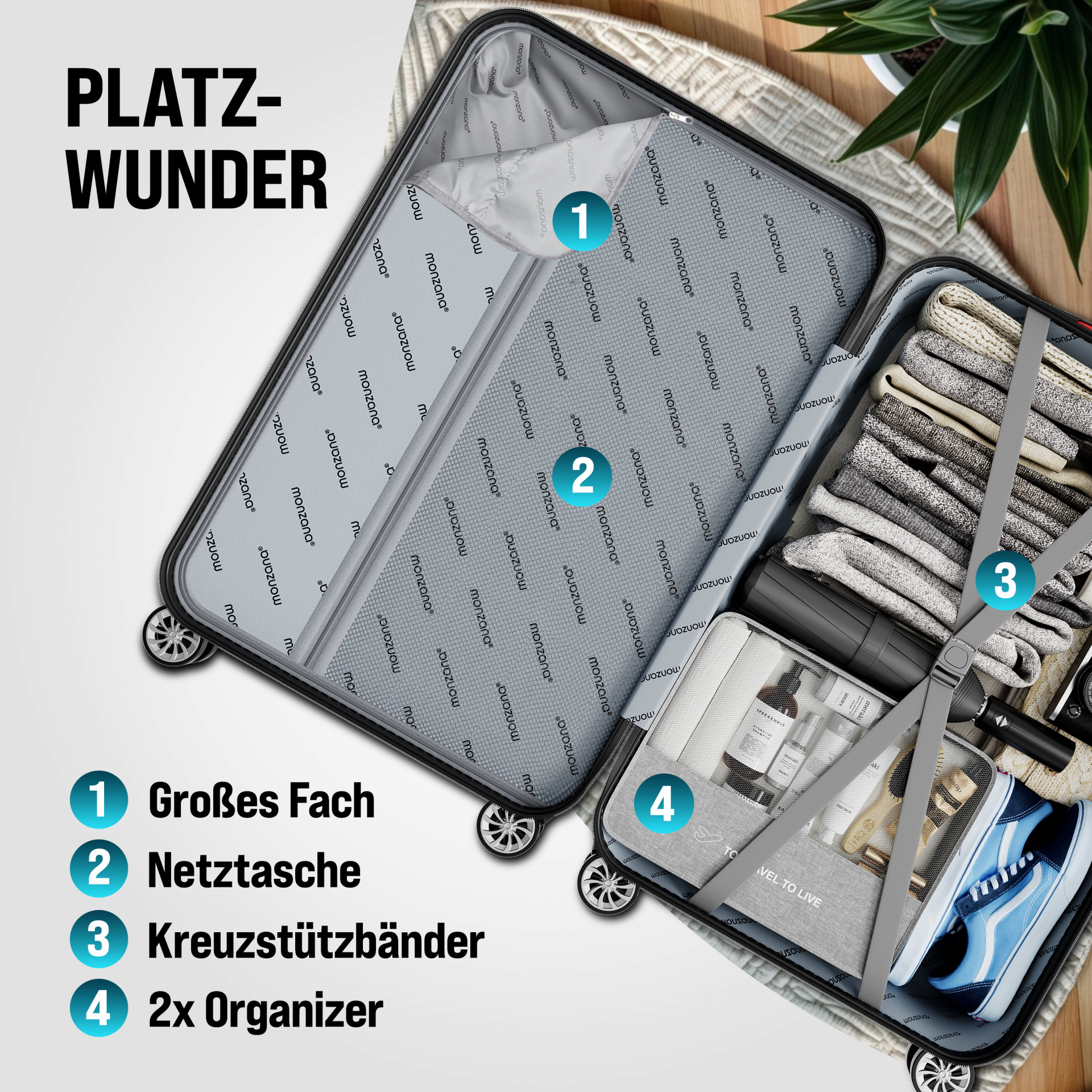 Hartschalenkoffer Set 3-tlg mit Zubehör Rollen 360º Grün ABS