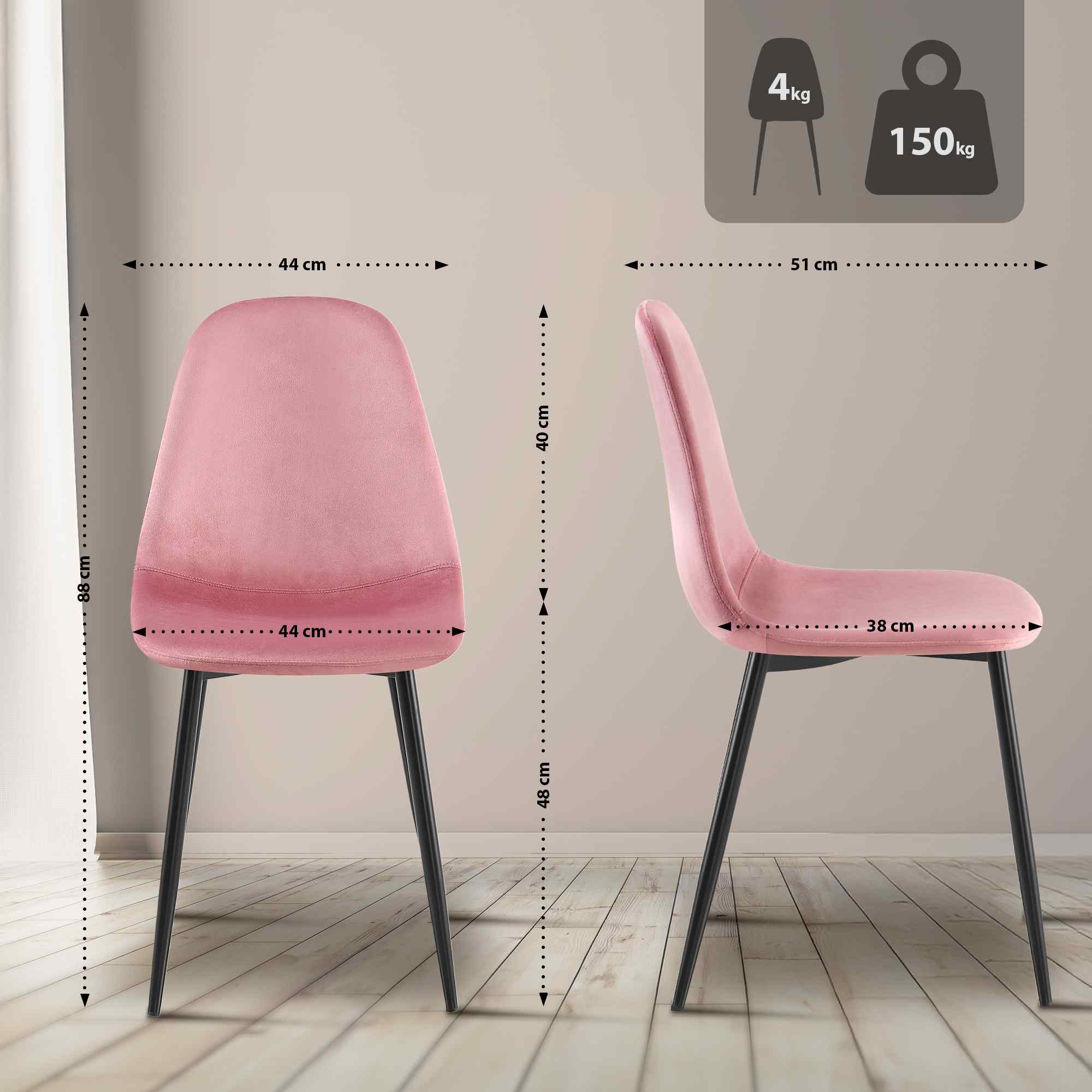 4er Set Esszimmerstühle Napier Samt, pink