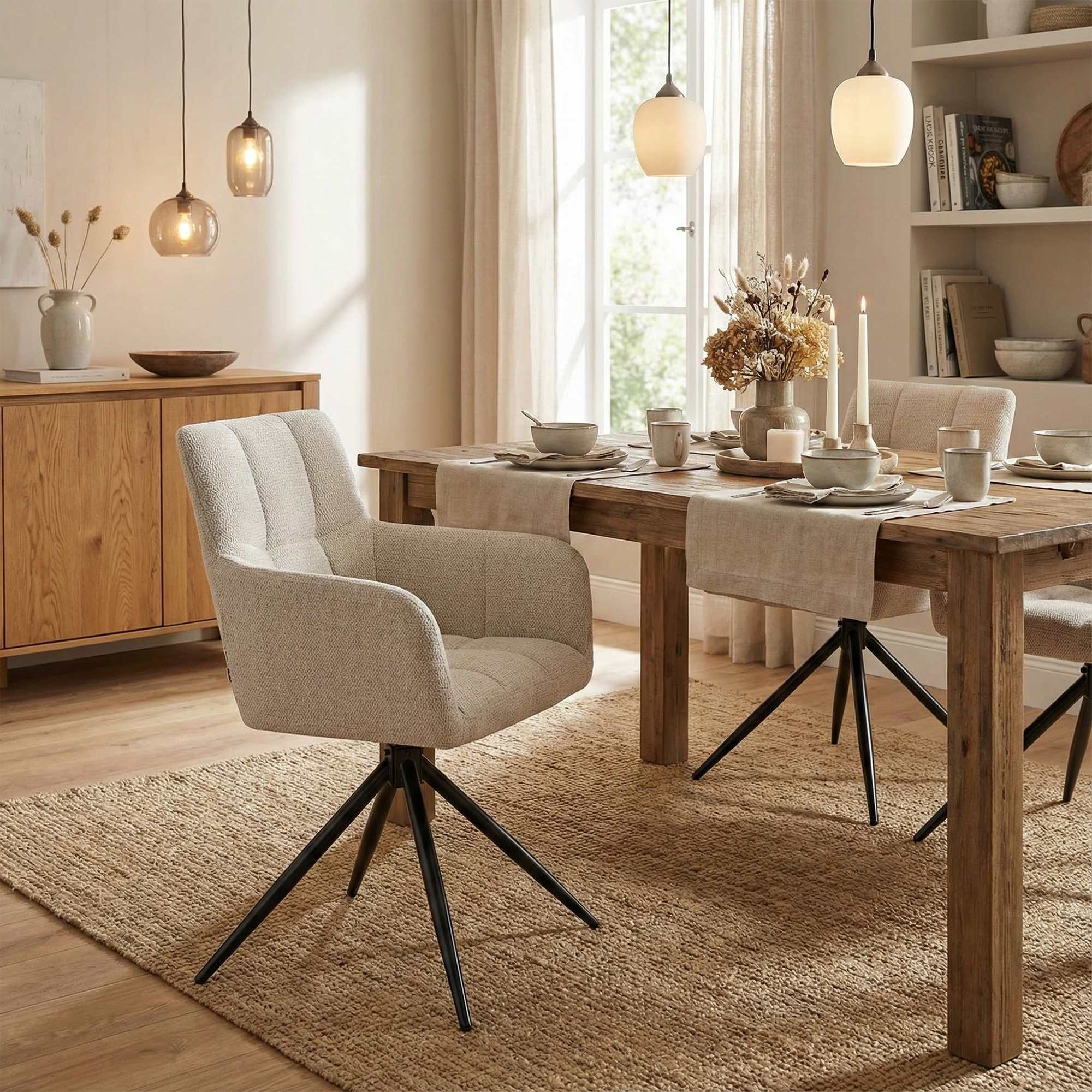 2er Set Esszimmerstuhl Jonah Stoff, creme