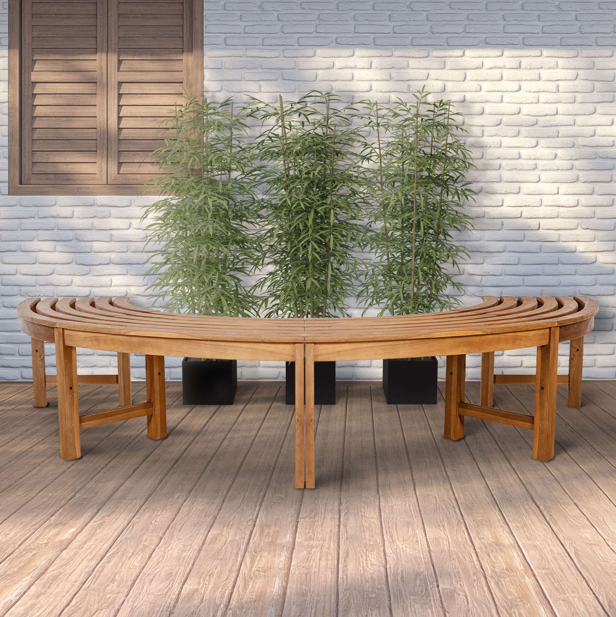 Baumbank Male 250 cm halbrund OHNE Rückenlehne, teak