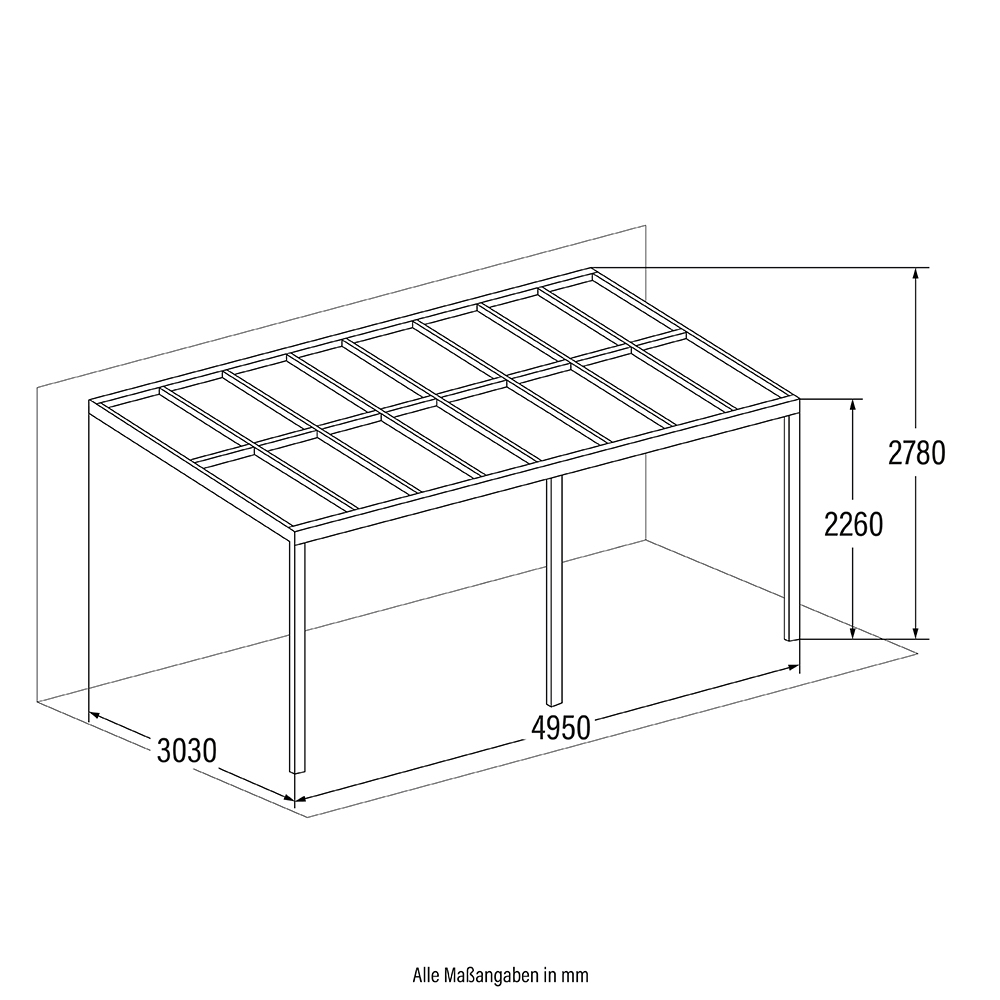 Terrassenüberdachung SOLIS - 496 / 503 x 300 / 303 x 278 / 226 cm Grau