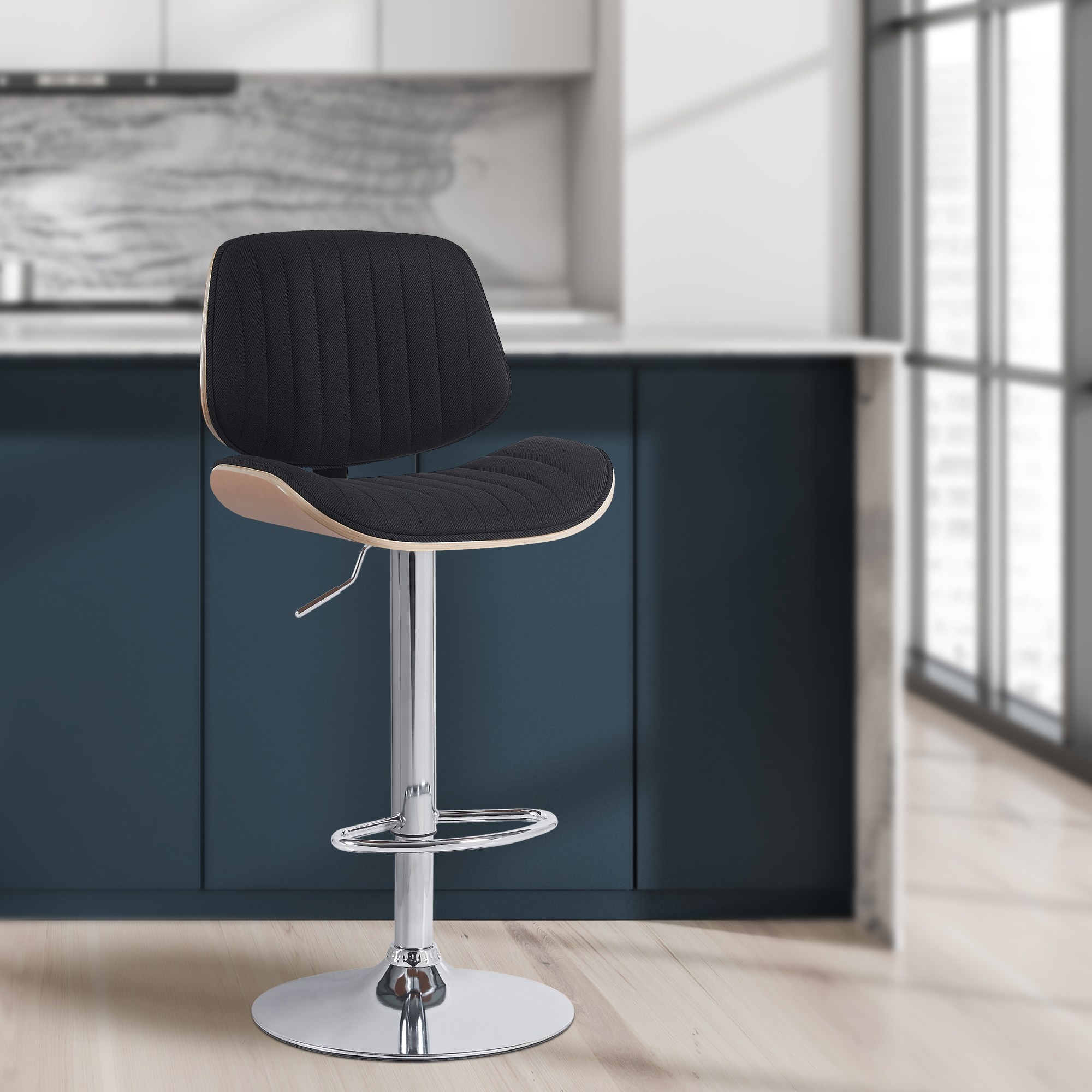Barhocker Clawson Stoff chrom, natura/schwarz
