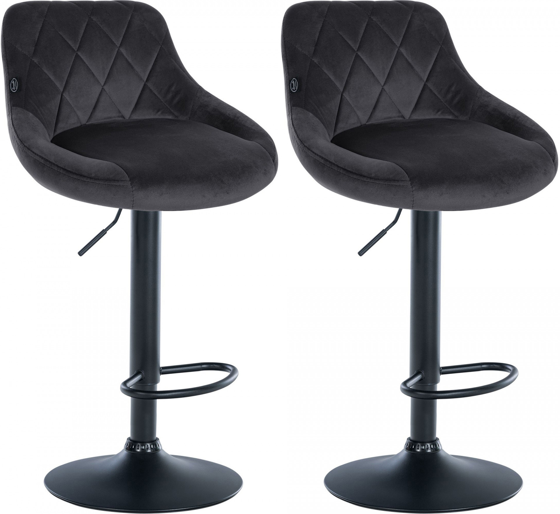 2er Set Barhocker Lazio Samt schwarz, dunkelgrau