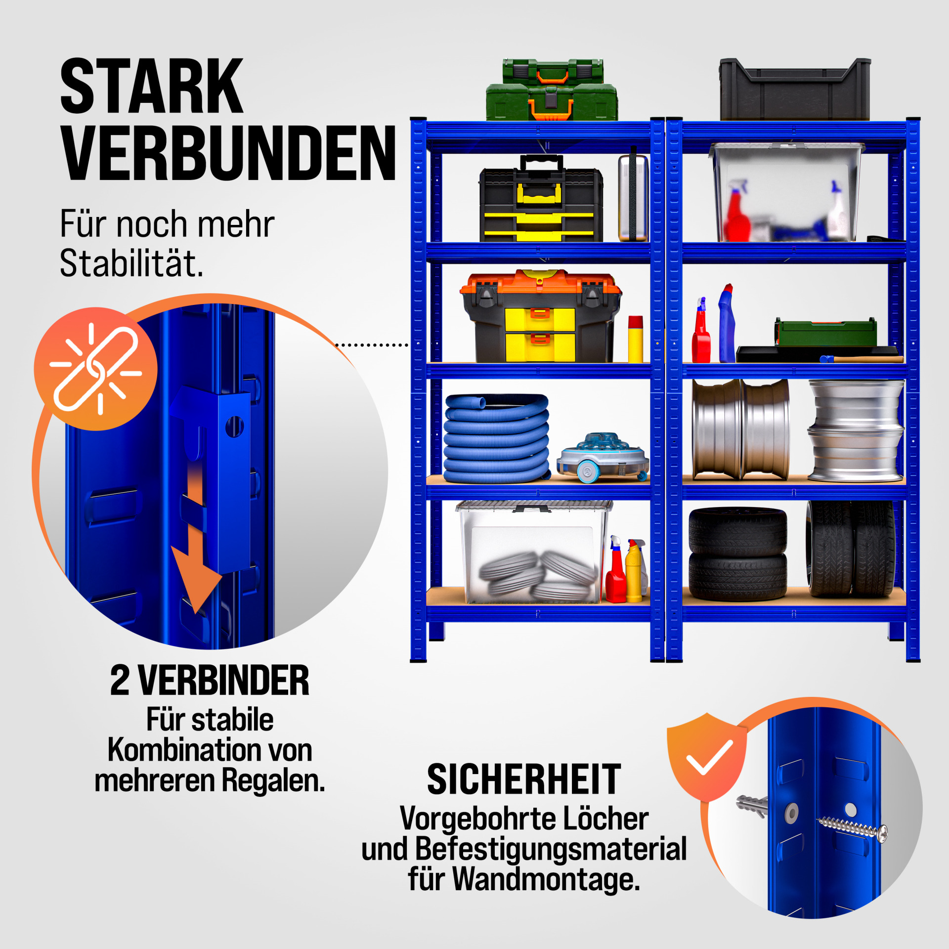 Schwerlastregal 2er-Set Blau 180x90x40cm pulverbeschichtet je 875kg