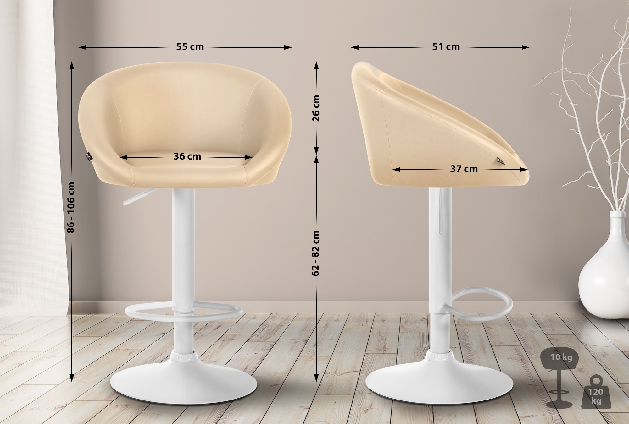 Barhocker Davie Kunstleder weiß, creme