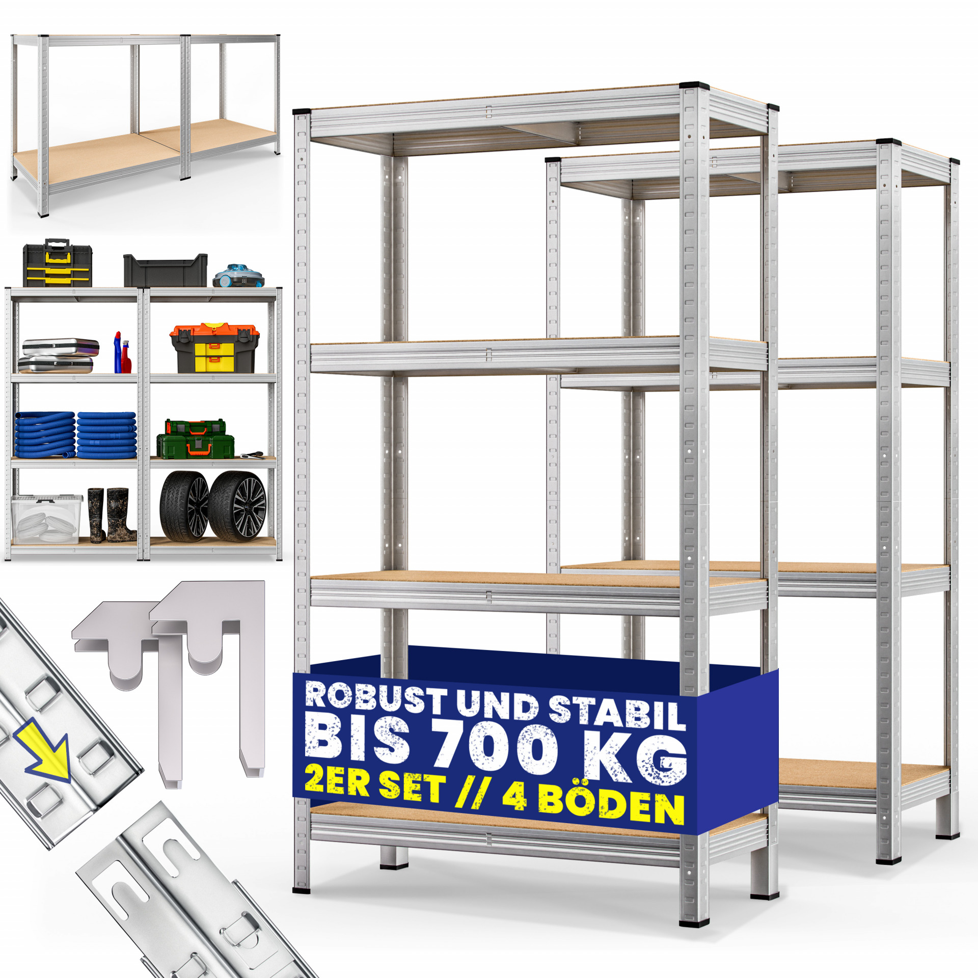 Schwerlastregal 2er-Set 160x90x40cm verzinkt 700kg