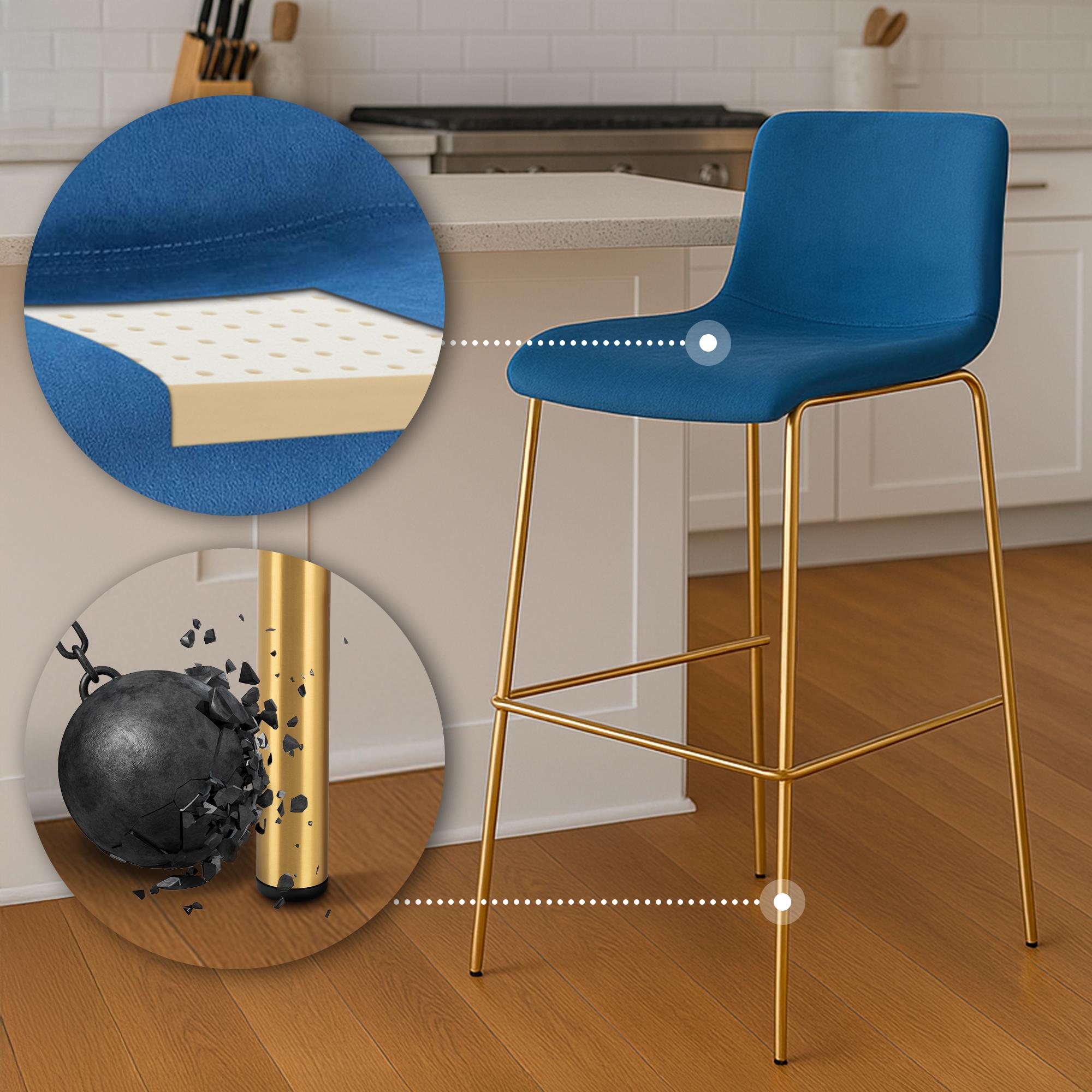 Barhocker Hoover Samt 4-Fuß Gold, blau