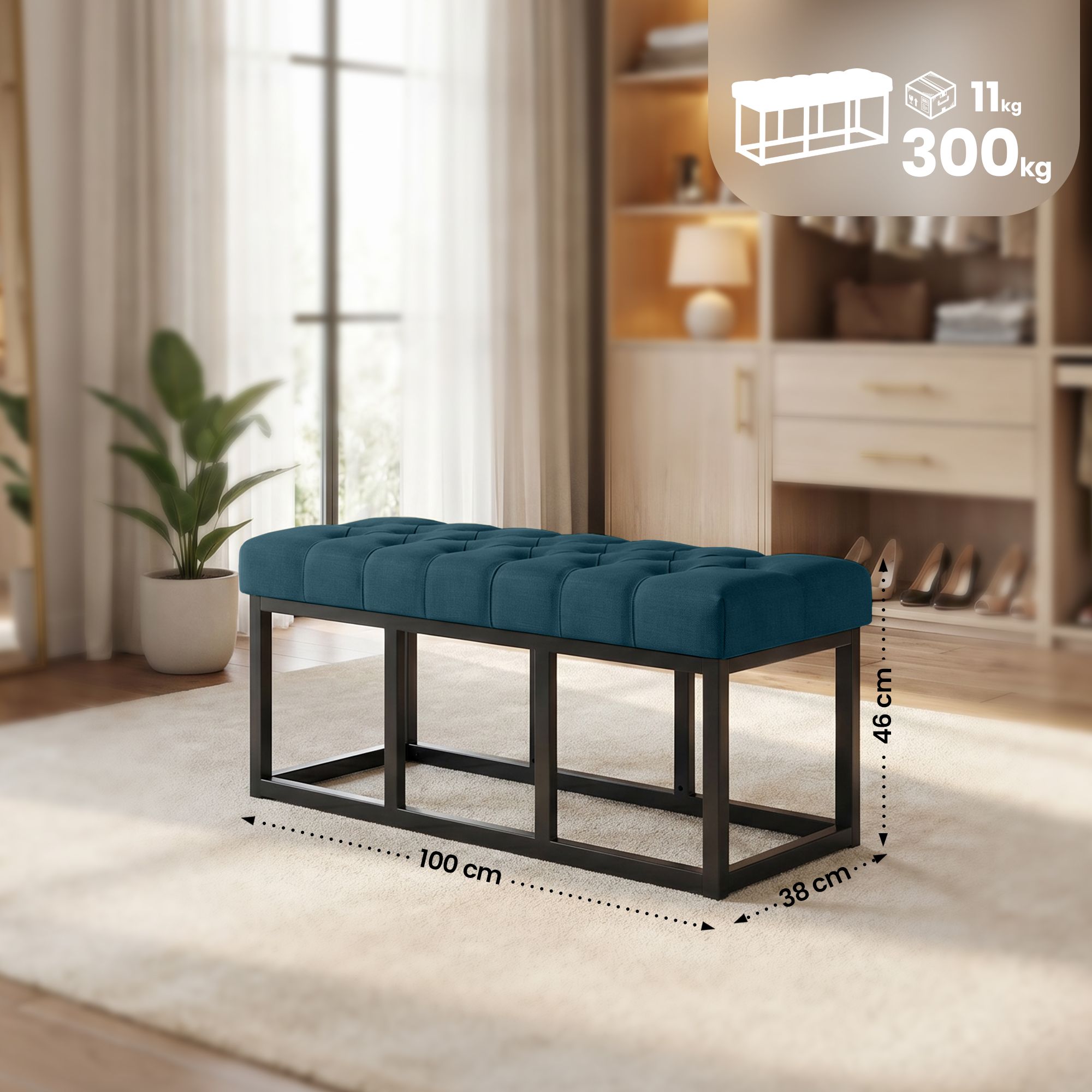 Sitzbank Amun Stoff Schwarz 100 cm, blau