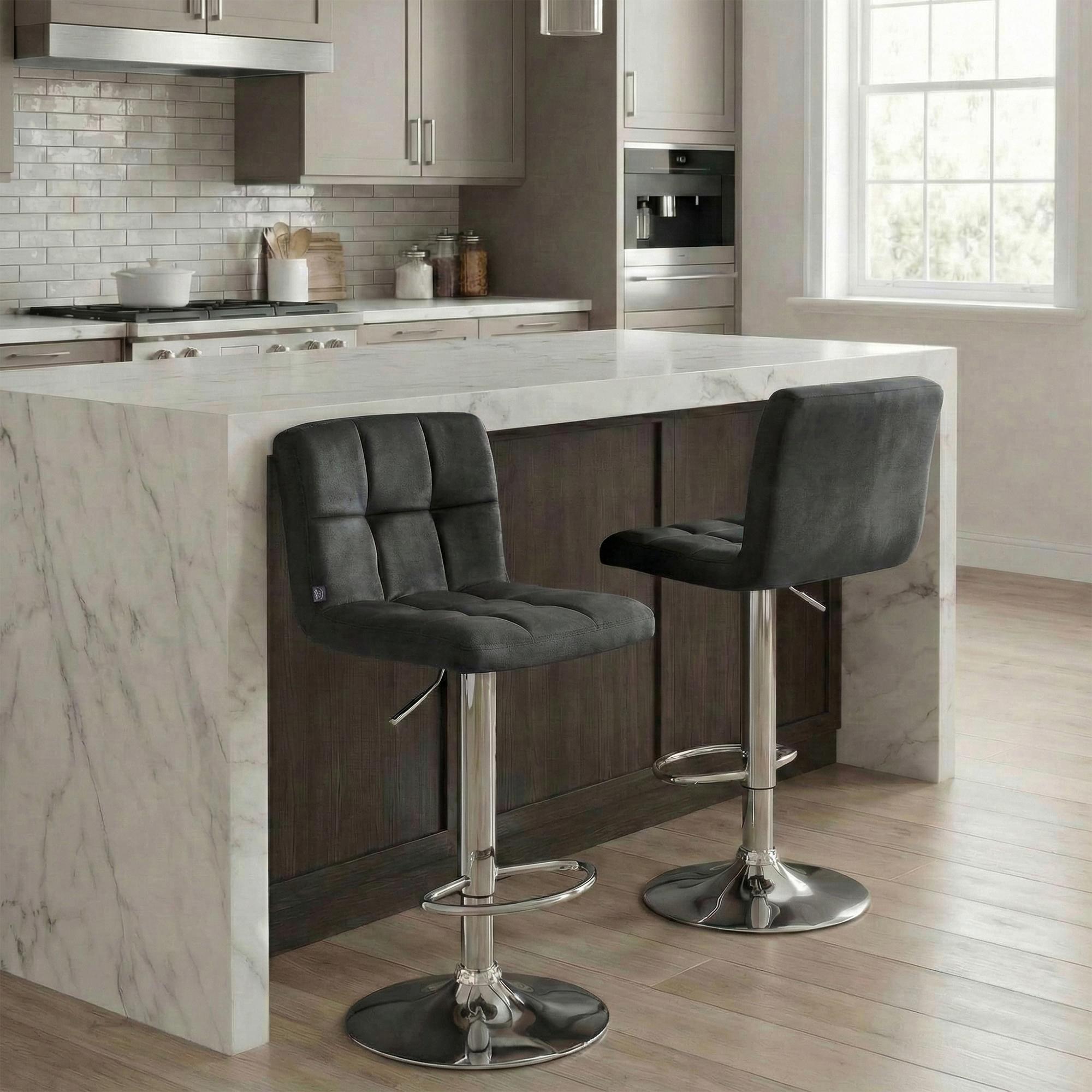 Barhocker Peru Samt chrom, dunkelgrau