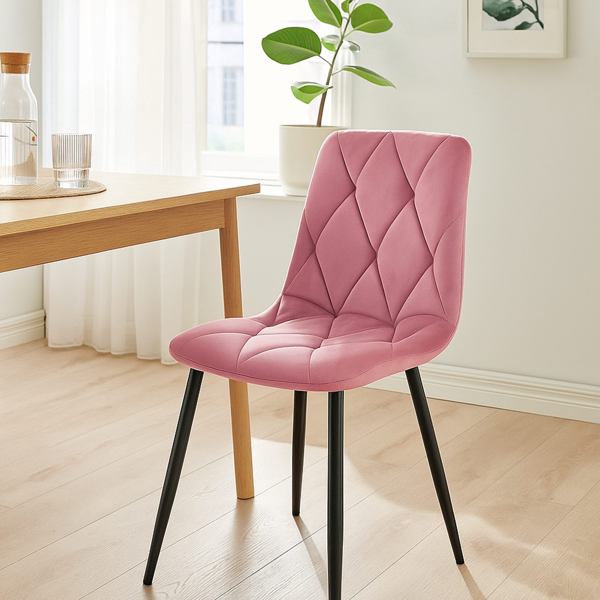 2er Set Esszimmerstuhl Clairton Samt, rosa