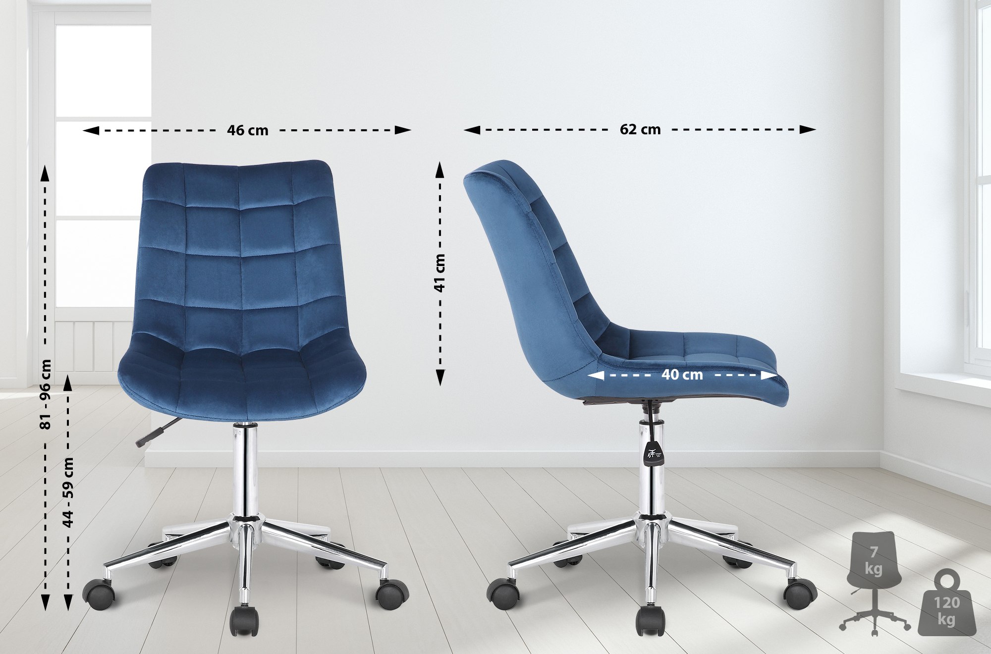 Bürostuhl Medford Samt, blau