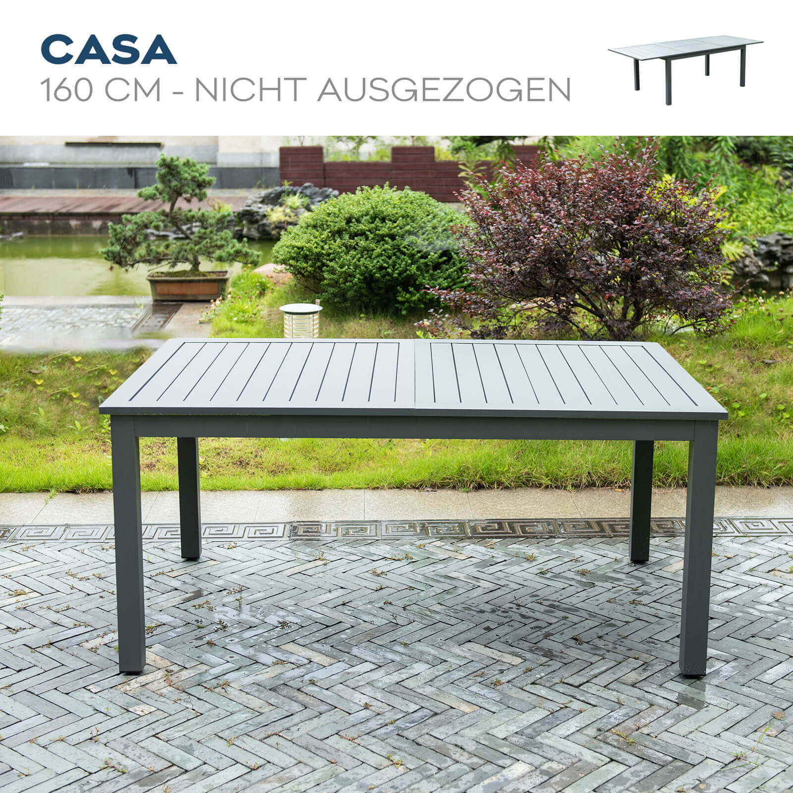 Garten-Sitzgruppe ausziehbar CASA MADERA - 160/240 x 100 cm 4 Stühle
