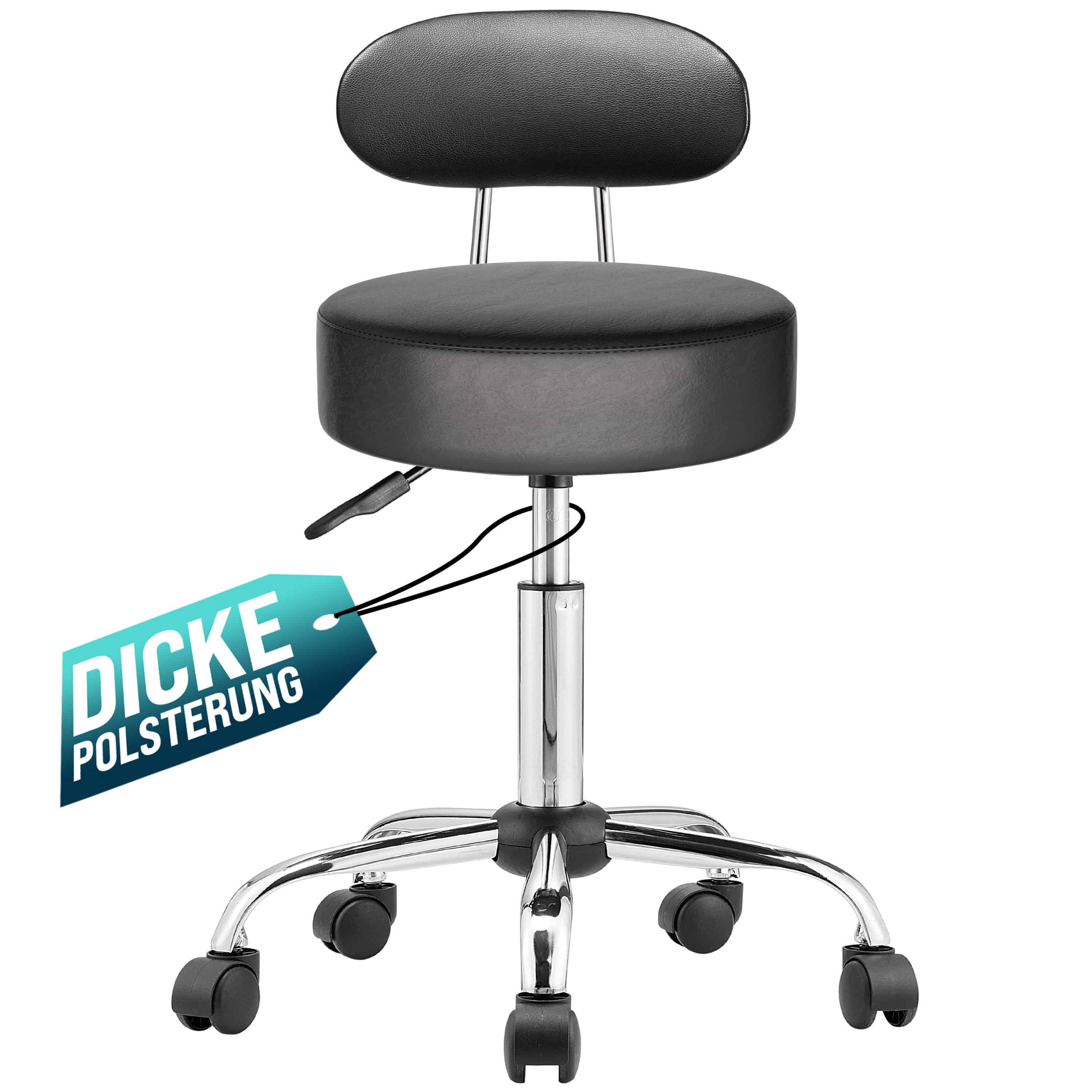 Rollhocker Schwarz 360° drehbar mit Rückenlehne