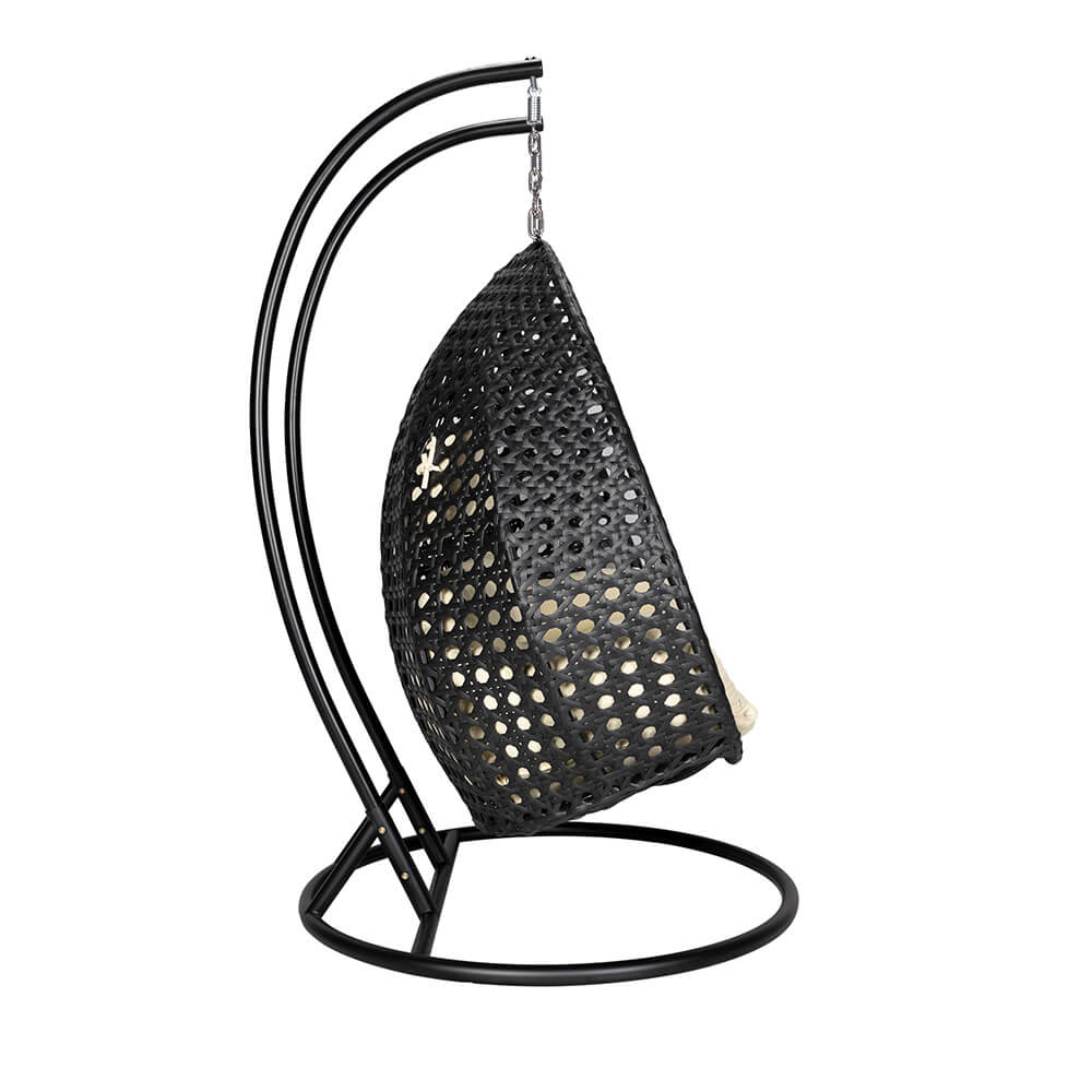 Polyrattan Hängesessel mit Regenabdeckung TWIN DELUXE - Schwarz/Creme für 2 Personen
