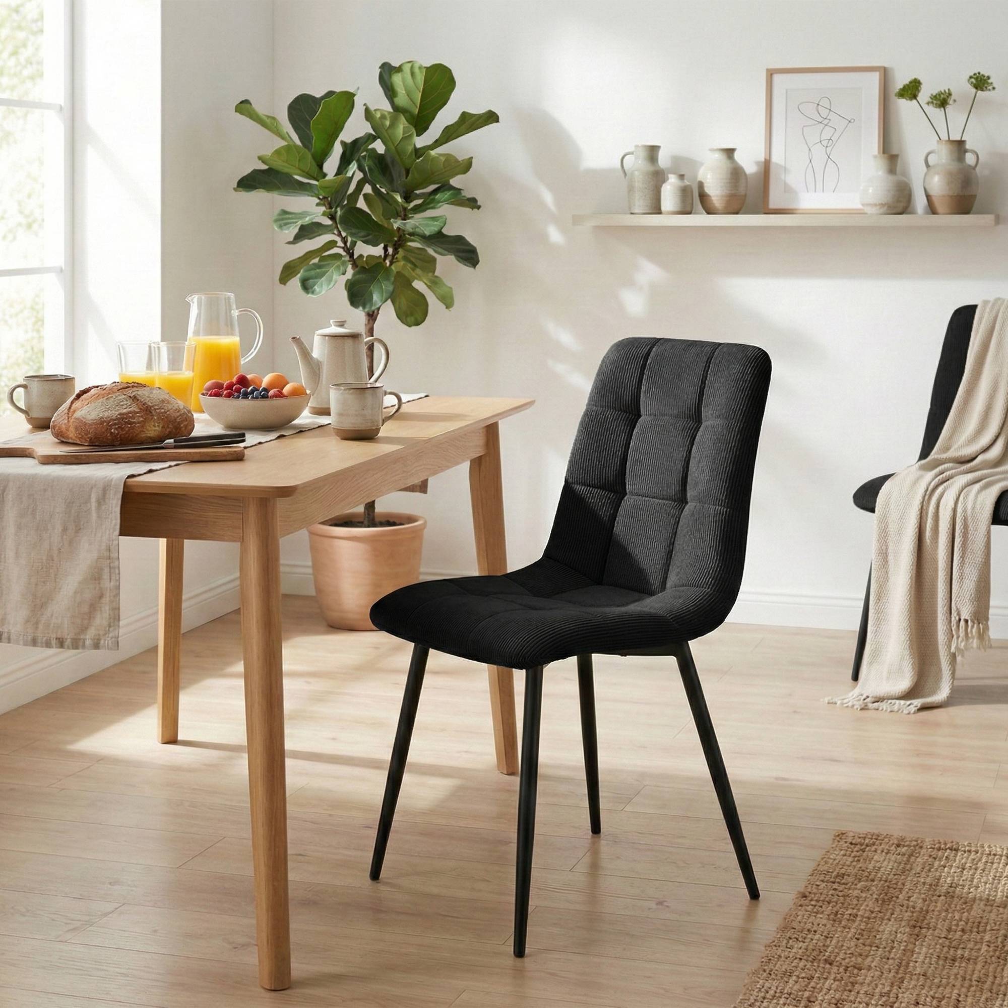 2er Set Esszimmerstuhl Antibes Cord, schwarz