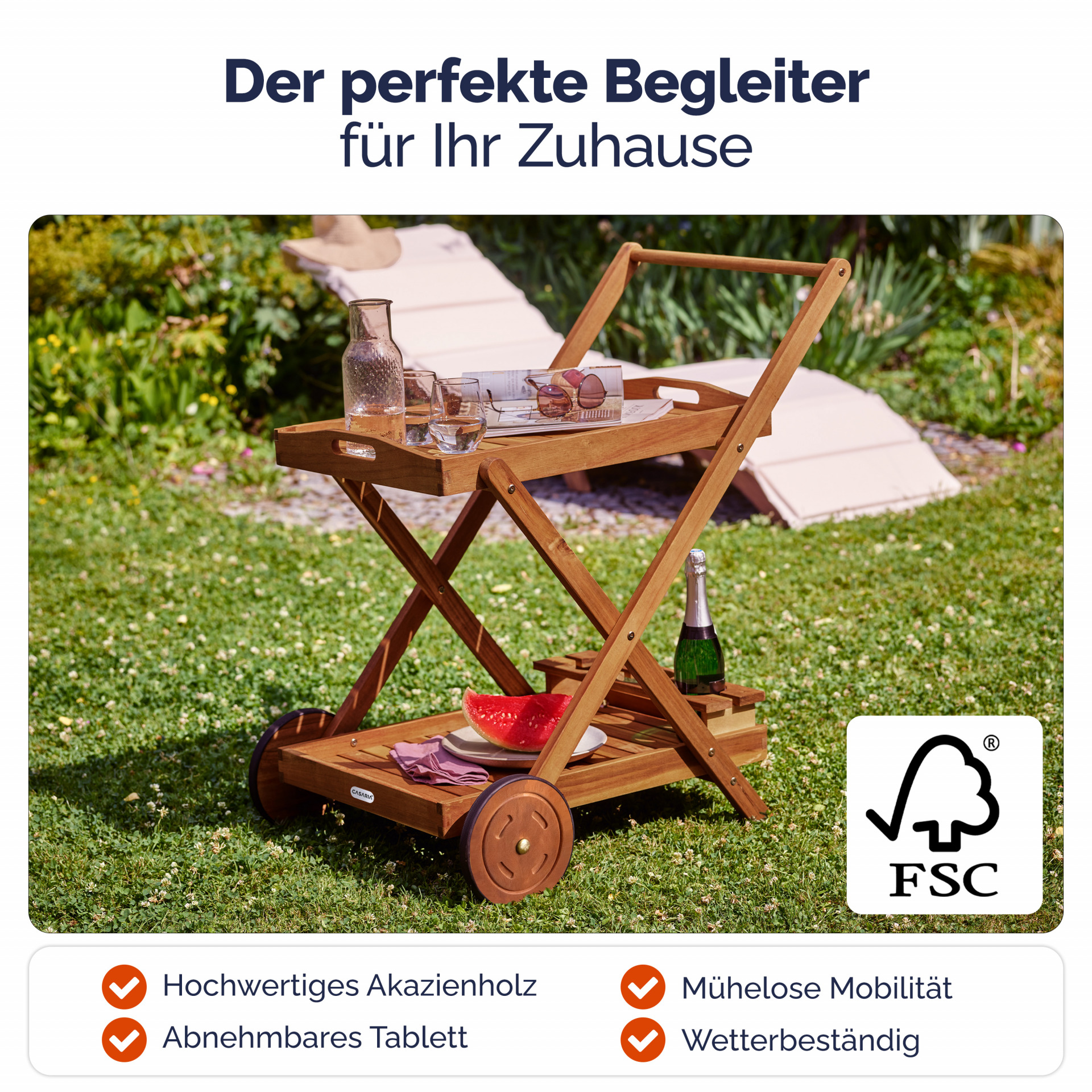 Servierwagen mit Rollen Akazienholz FSC®-zertifiziert