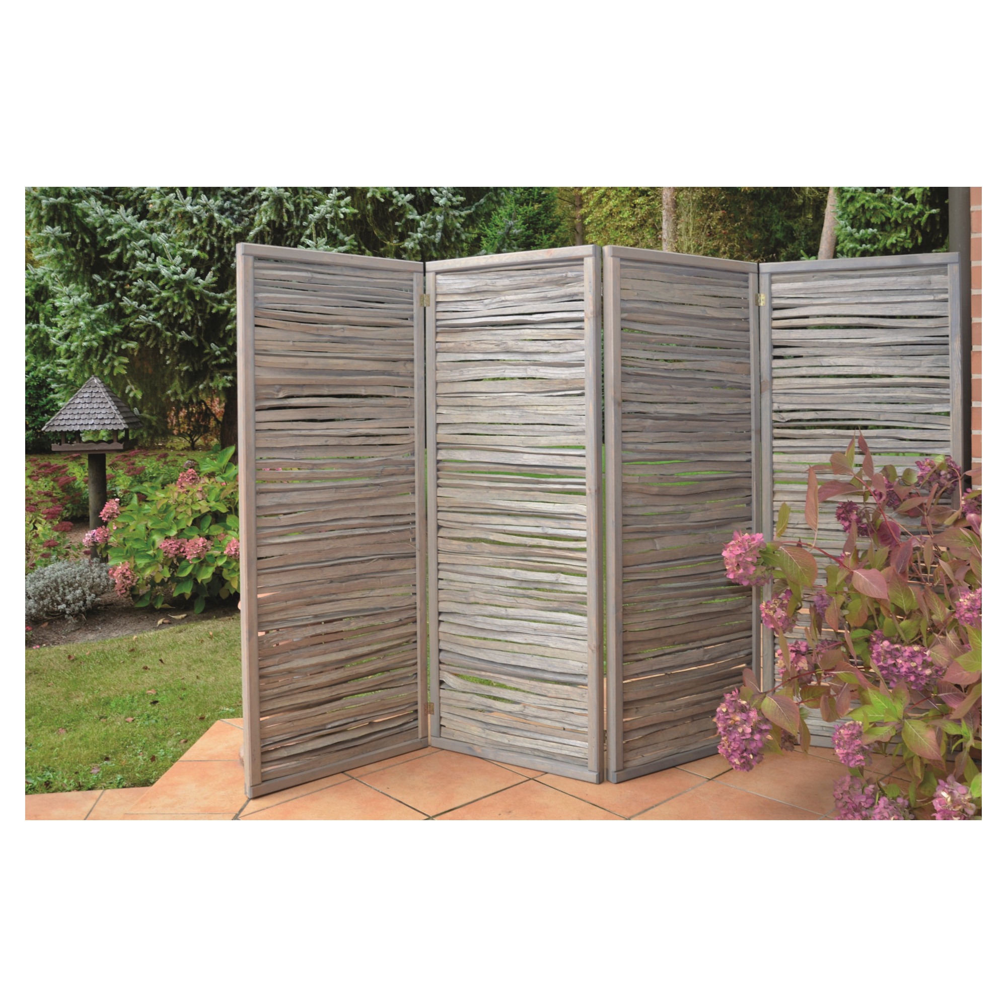 ESMERALDA Paravent, 4teilig B 240 x H 160 cm, montiert, Haselnuss gespalten, grau lasiert