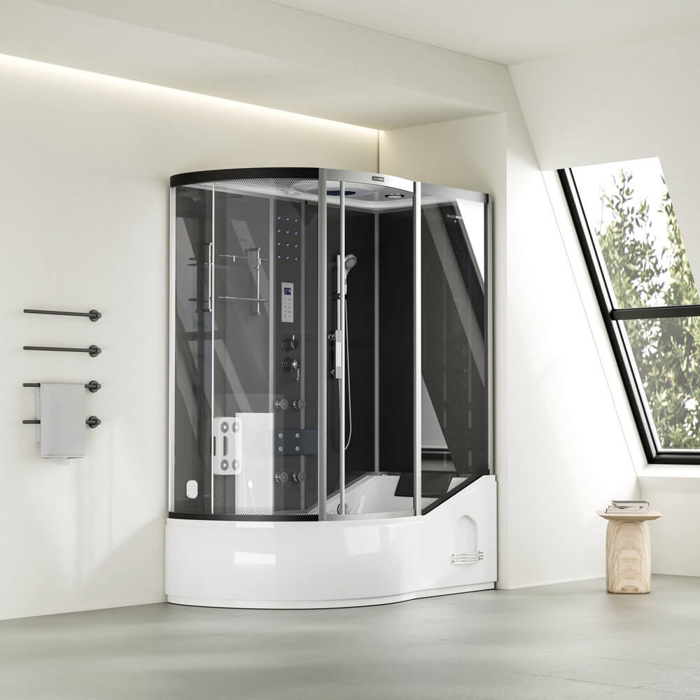 Dampfdusche mit Whirlpool ALLIN 4IN1 - 170 x 90 Schwarz Links