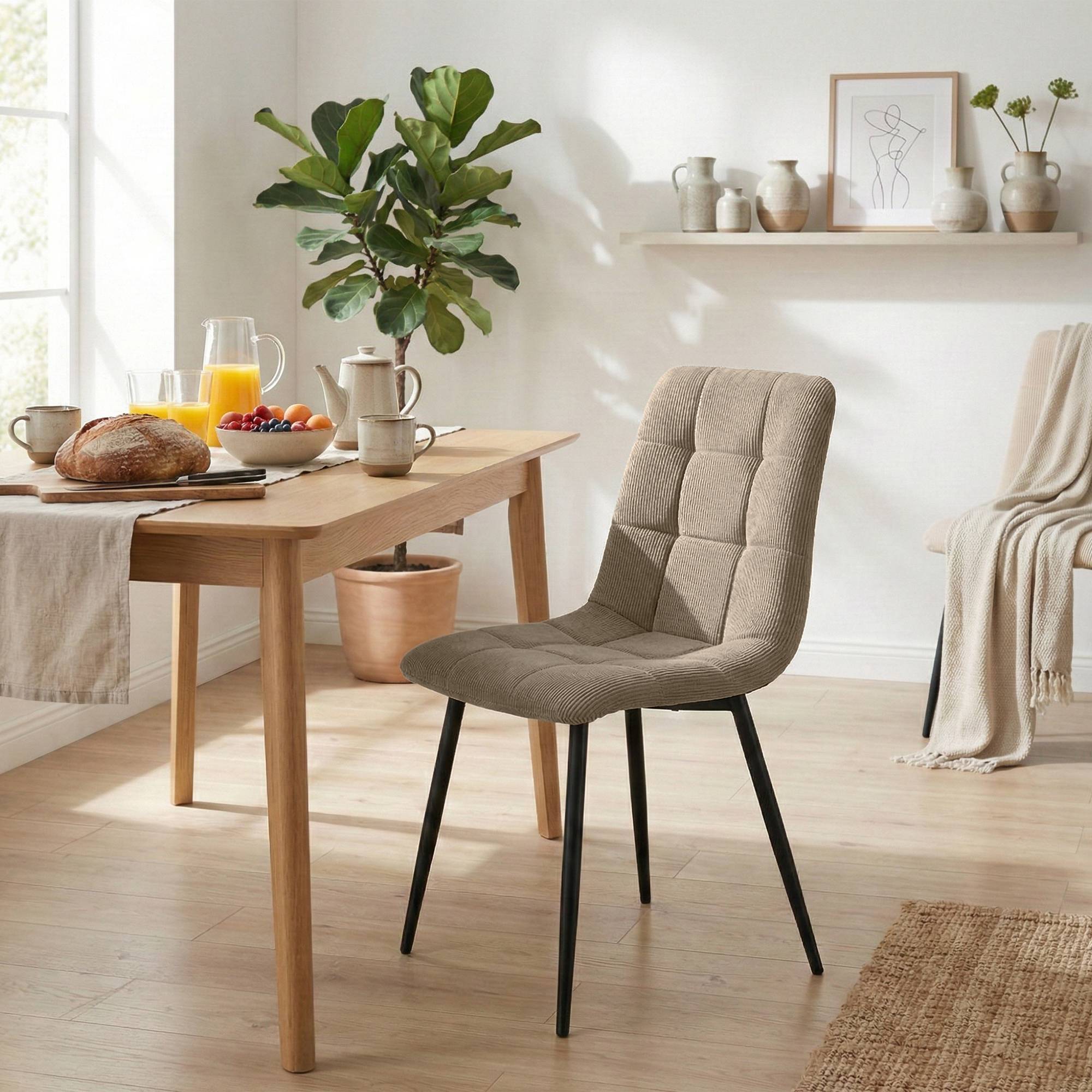 2er Set Esszimmerstuhl Antibes Cord, taupe