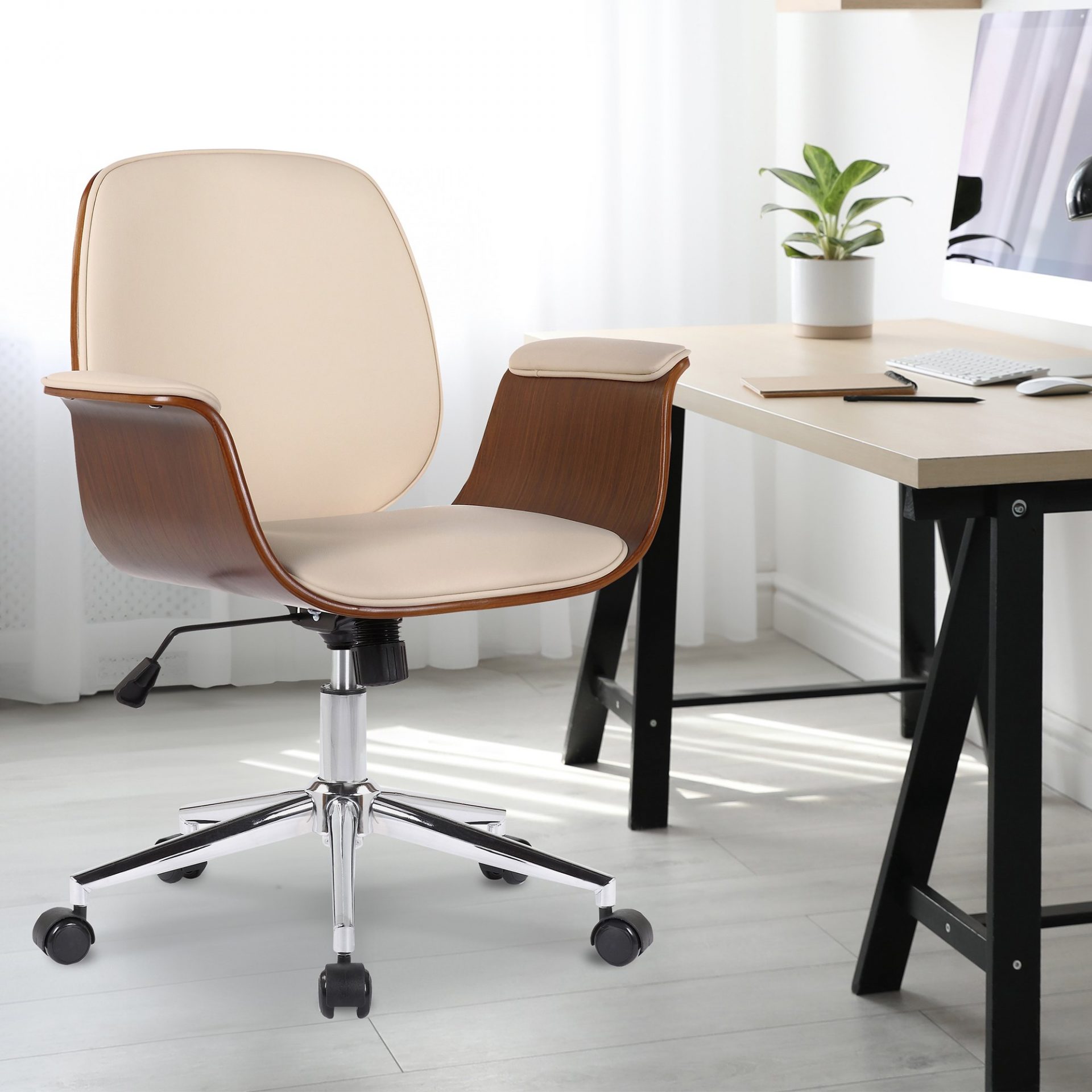 Bürostuhl Kemberg Kunstleder, walnuss/creme