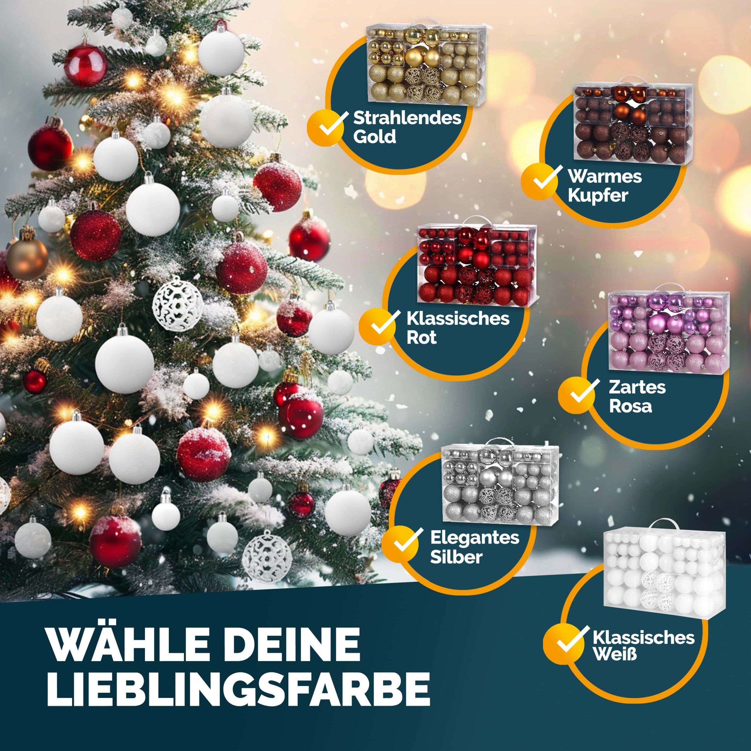 Weihnachtskugeln Weiß 100-tlg in matt, glänzend + glitzernd