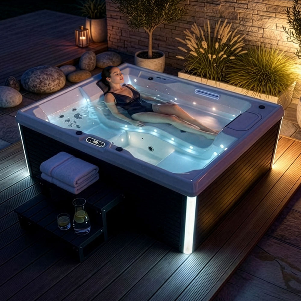 Outdoor Whirlpool mit Treppe und Thermoabdeckung STREAM 211 x 156 cm für 3 Personen