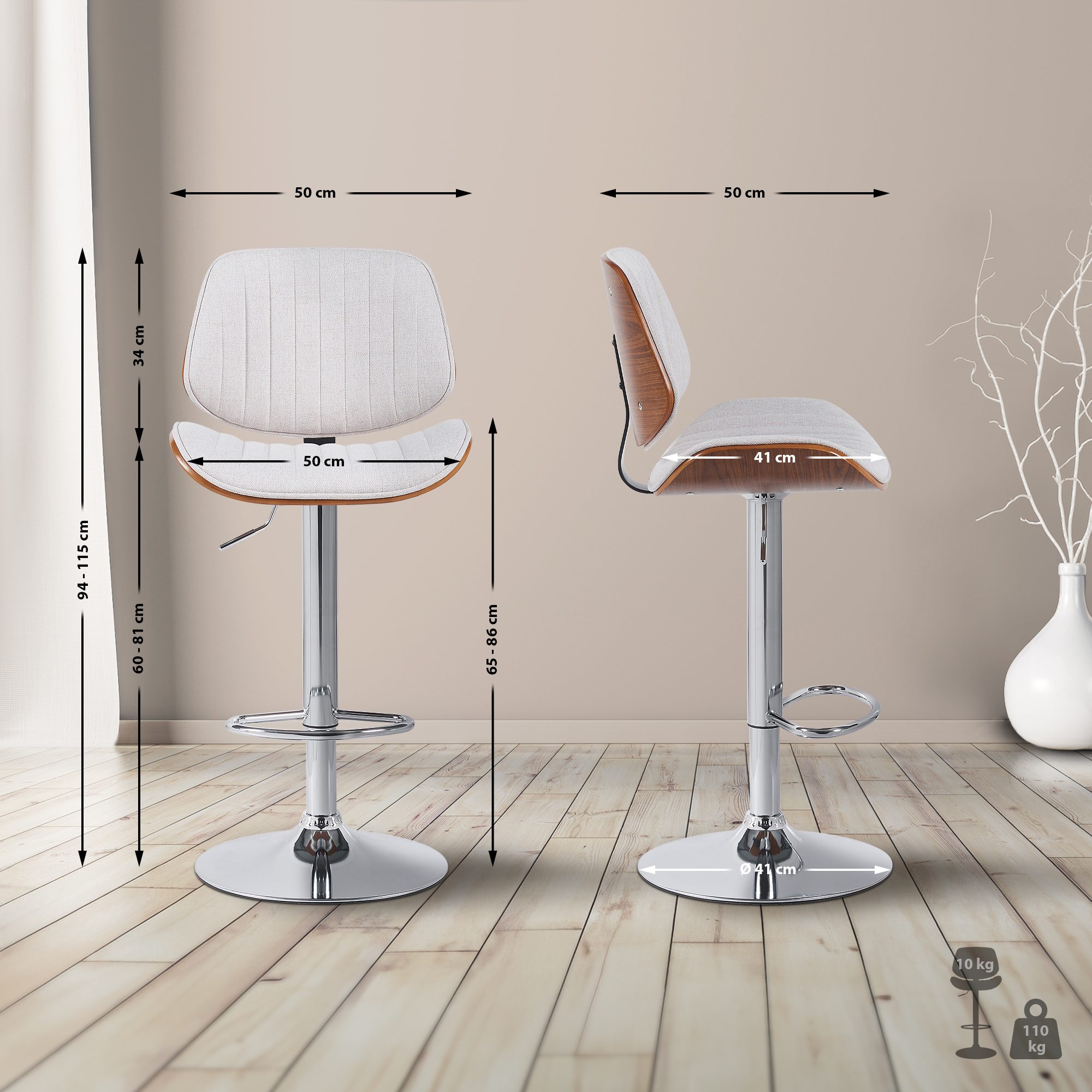 Barhocker Clawson Stoff chrom, walnuss/creme