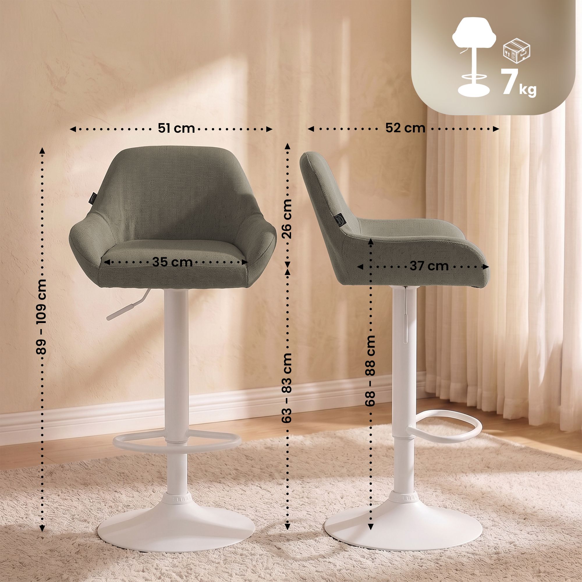 Barhocker Braga Stoff weiß, taupe