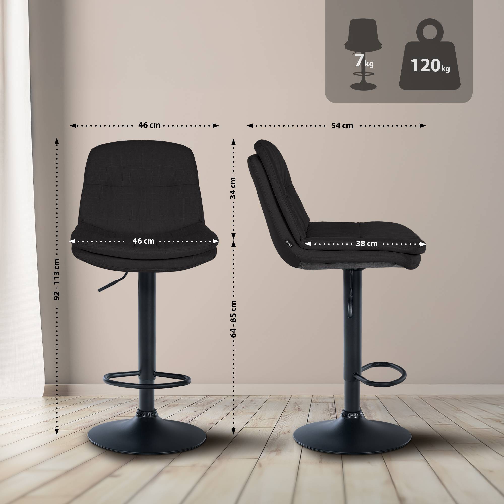 Barhocker Laurel Stoff schwarz, schwarz