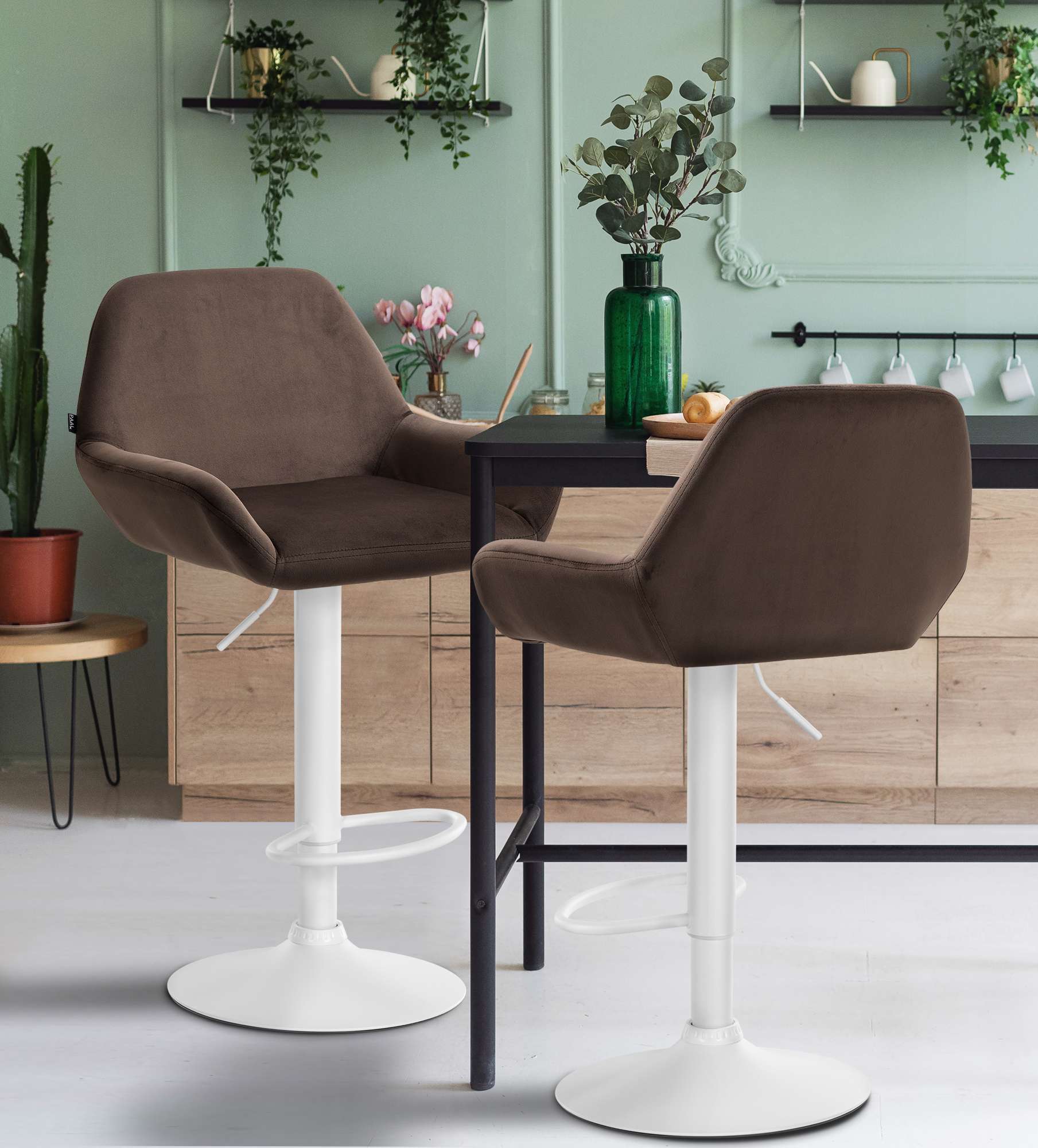 2er Set Barhocker Braga Samt weiß, braun