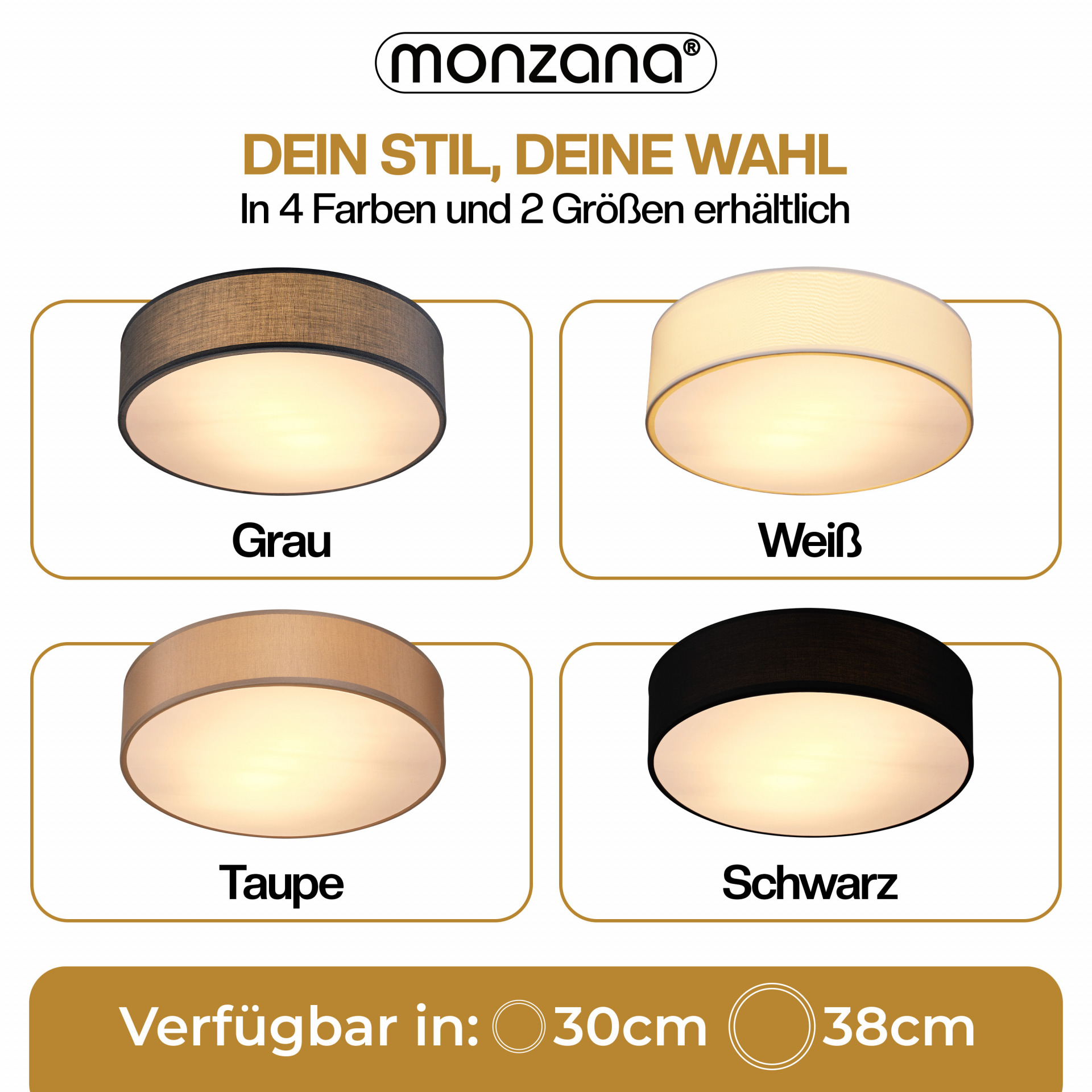 Deckenlampe Taupe Stoff Ø30cm