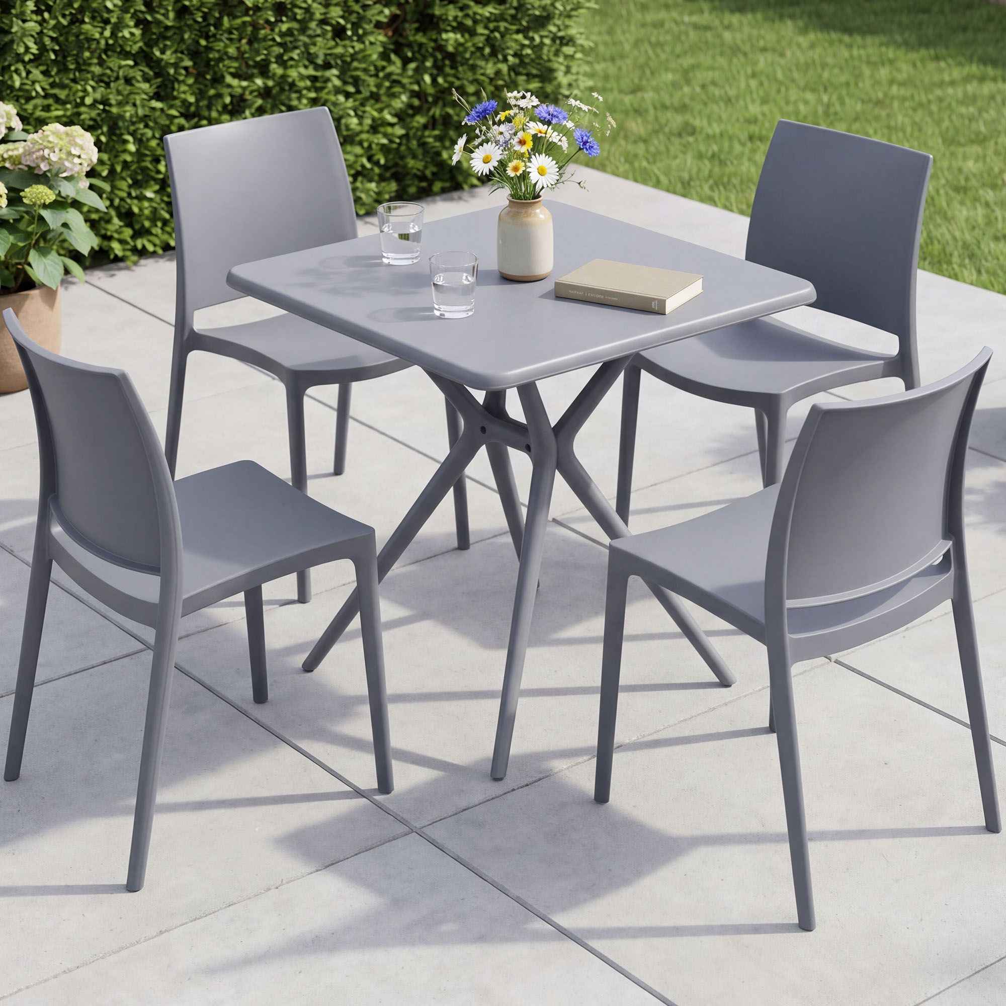Gartenmöbel-Set Amino mit 4 Stühlen, grau