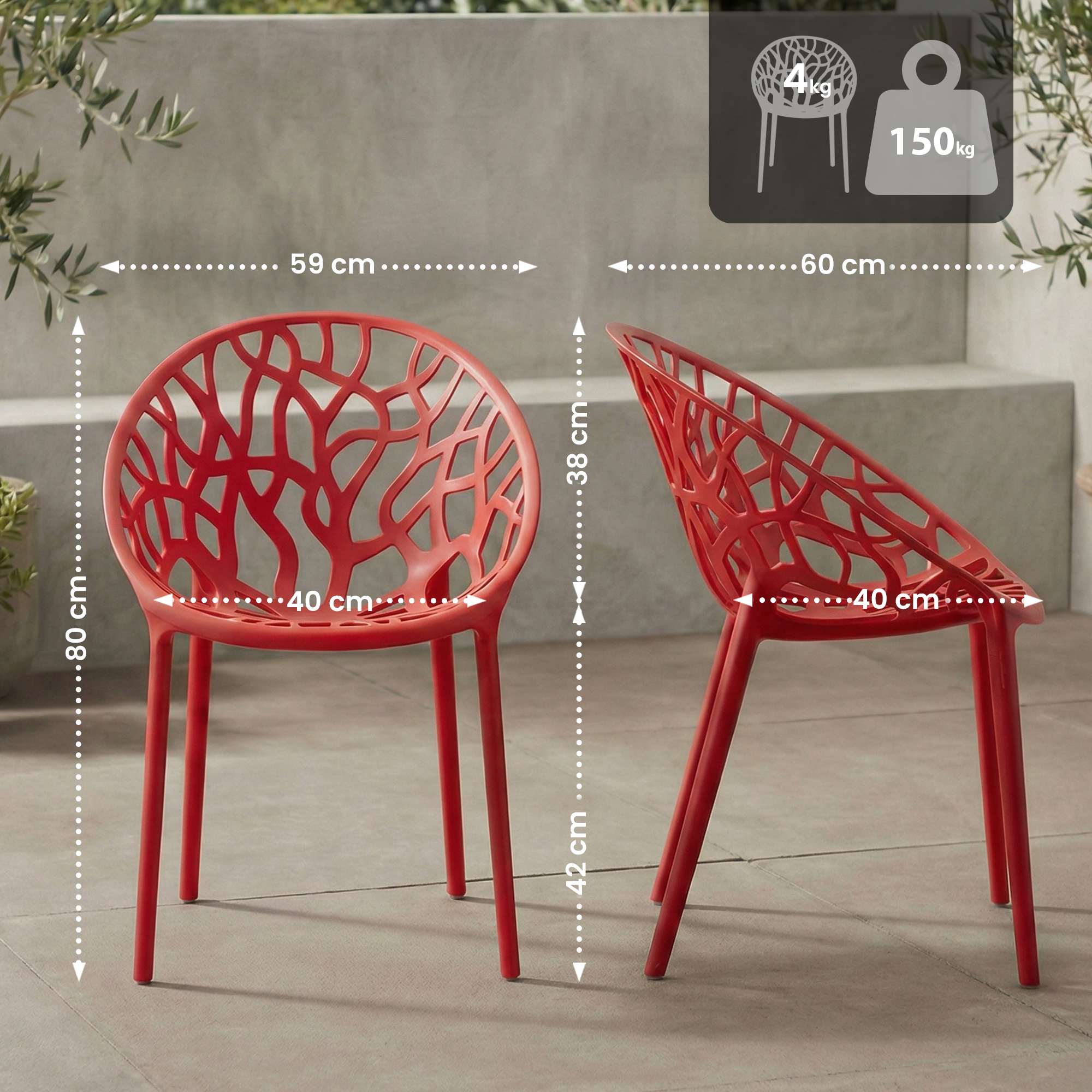 4er Set Stuhl Hope, rot