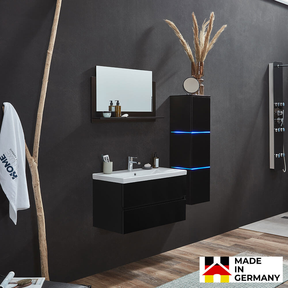 Badmöbel Komplettset WANGEROOGE BIG DELUXE L - Schwarz Made in Germany