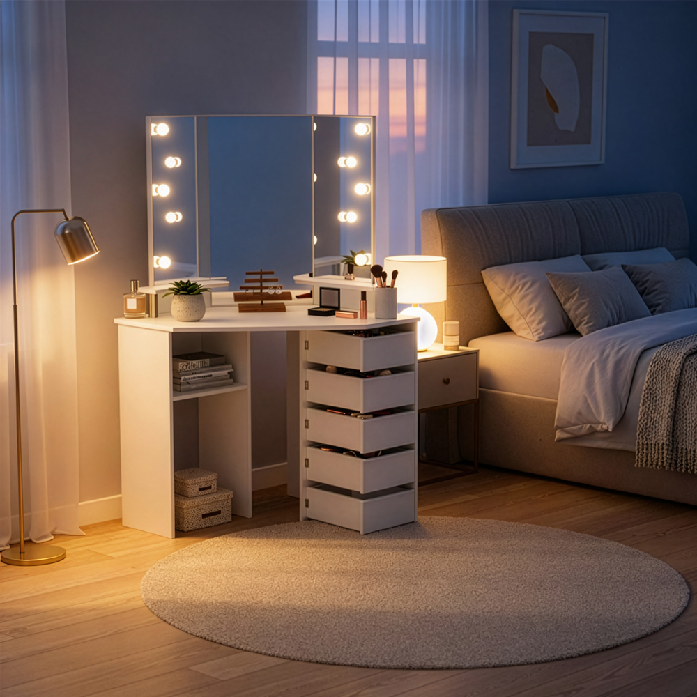 Schminktisch mit LED-Beleuchtung CANDICE - Weiß