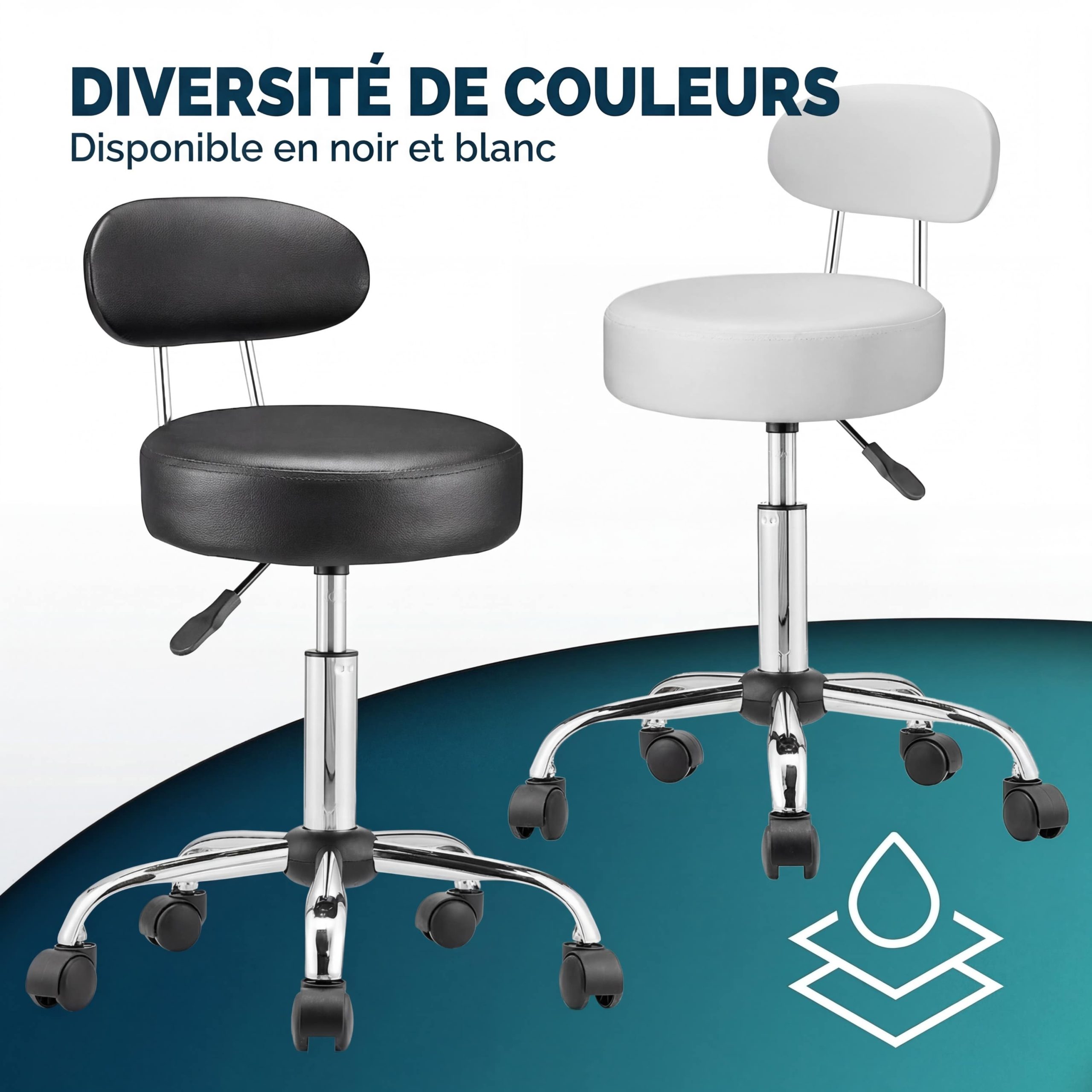 Rollhocker 2er-Set Schwarz 360° drehbar mit Rückenlehne