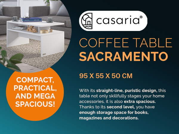 Couchtisch Sacramento Weiß 95x55x50cm