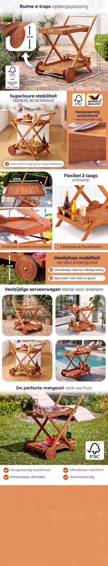 Servierwagen mit Rollen Akazienholz FSC®-zertifiziert