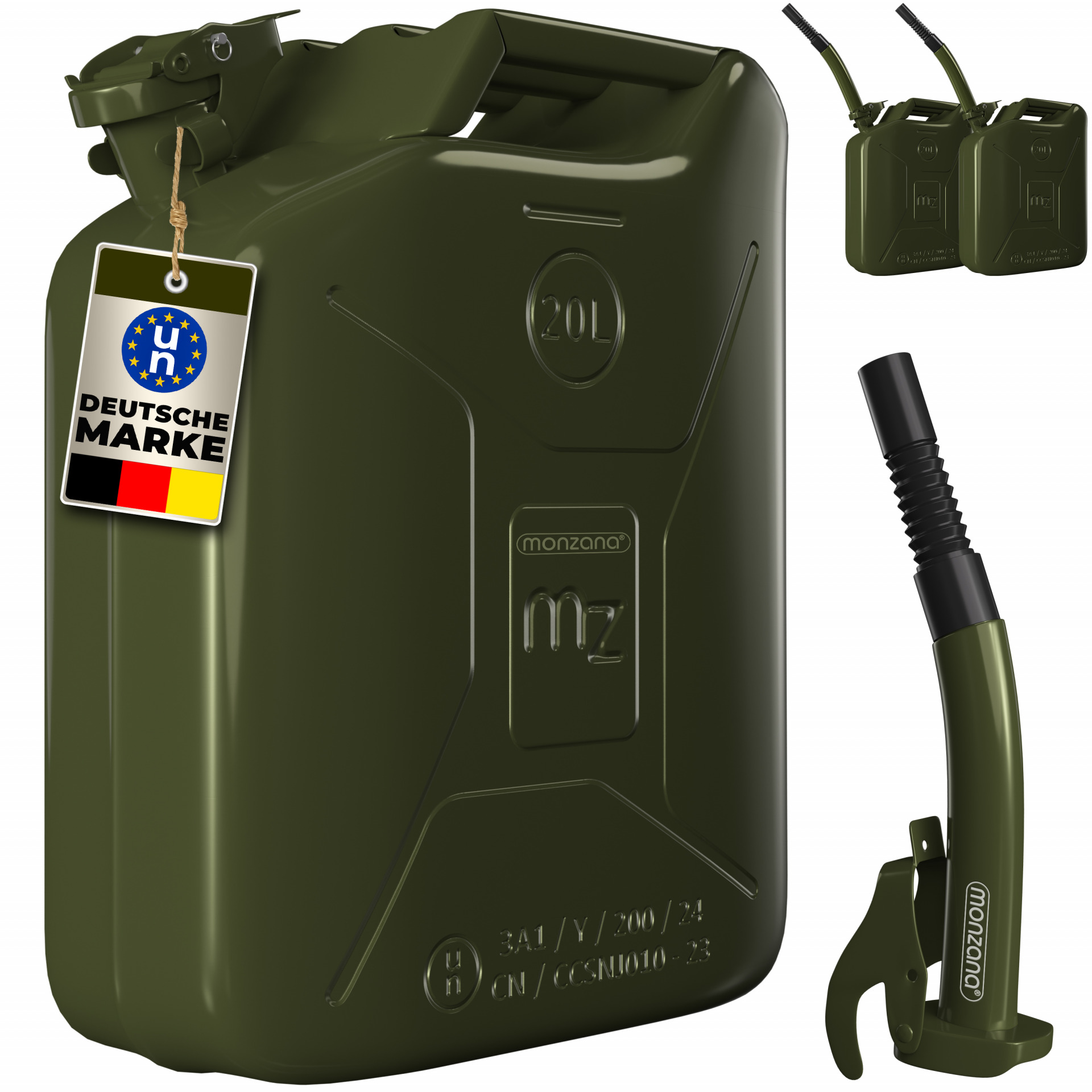 Metallkanister 20L 3er-Set inkl Ausgießer