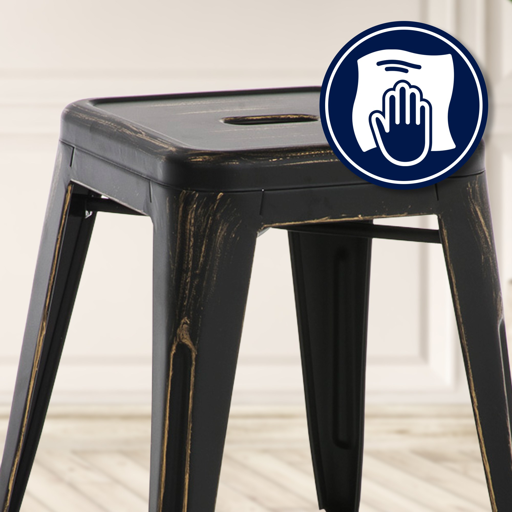 Hocker Armin antik, schwarz-gold