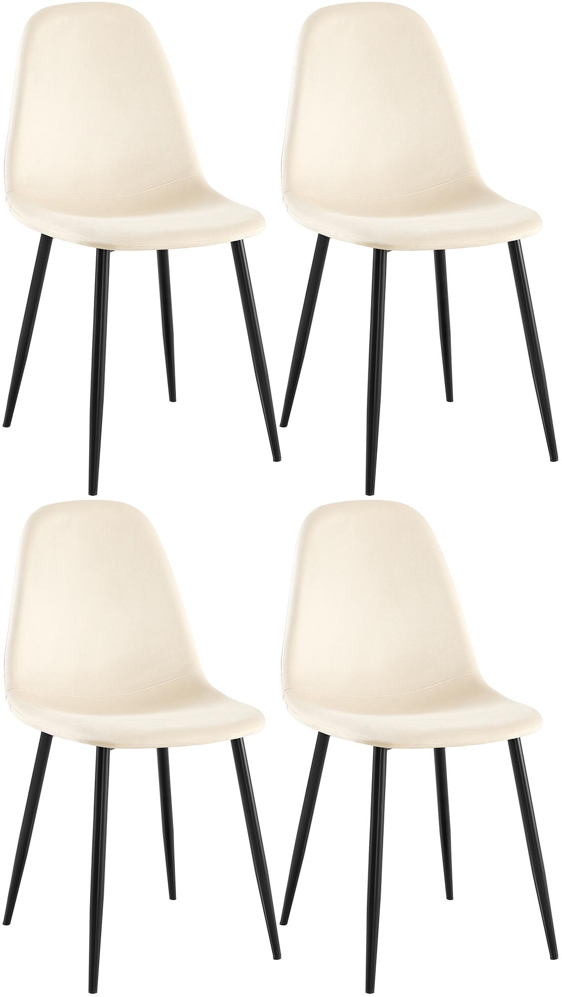 4er Set Esszimmerstühle Napier Samt, creme