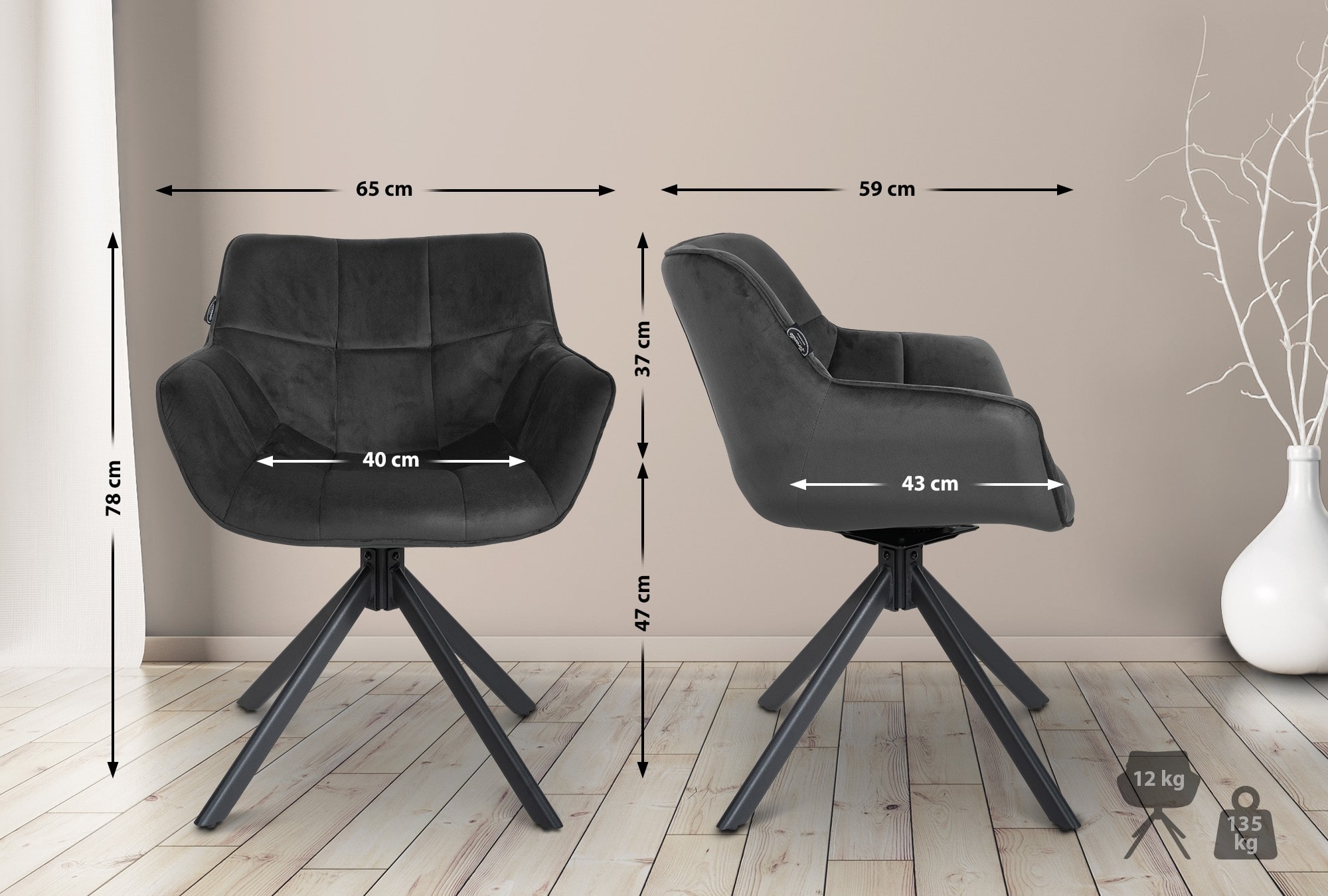 Stuhl Westport Samt, dunkelgrau